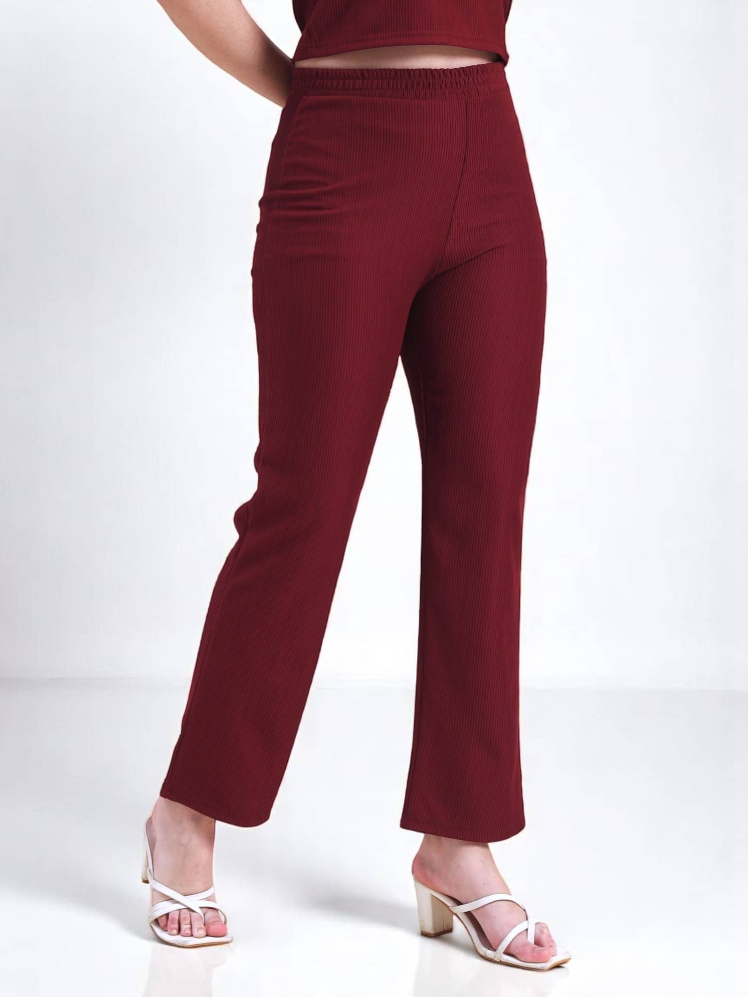     			Leewan Pack of 1 Cotton Straight Women's Casual Pants ( Maroon )