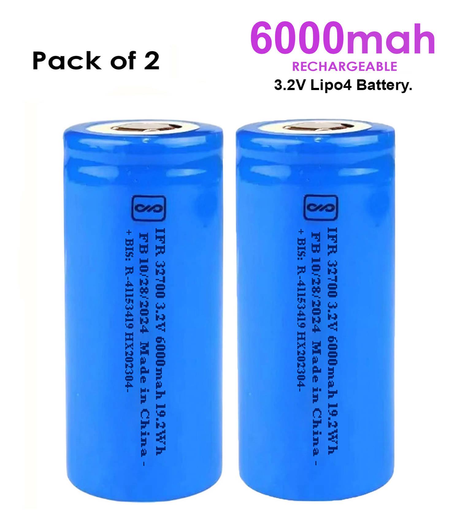     			Long backup 3.2V  6000mAh rechargeable Battery ( Pack of 2 ).