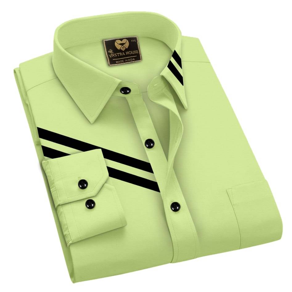     			M J Enterprise Cotton Blend Regular Fit Striped Full Sleeves Men's Casual Shirt - Light Green ( Pack of 1 )