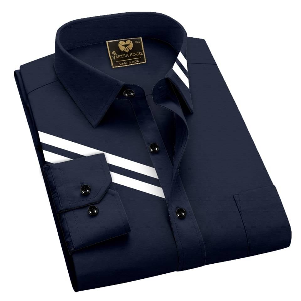 M J Enterprise Cotton Blend Regular Fit Striped Full Sleeves Men's Casual Shirt - Navy Blue ( Pack of 1 ) M J Enterprise Cotton Blend Regular Fit Striped Full Sleeves Men's Casual Shirt - Navy Blue ( Pack of 1 )