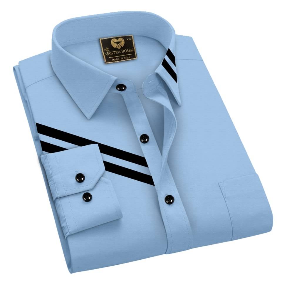 M J Enterprise Cotton Blend Regular Fit Striped Full Sleeves Men's Casual Shirt - Light Blue ( Pack of 1 ) M J Enterprise Cotton Blend Regular Fit Striped Full Sleeves Men's Casual Shirt - Light Blue ( Pack of 1 )