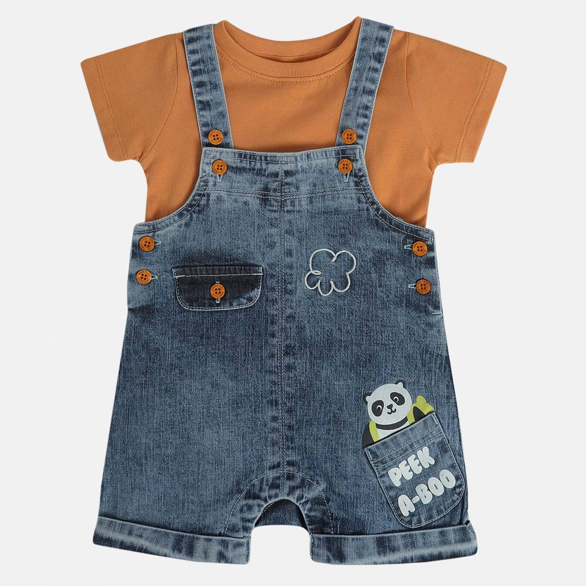     			MINI KLUB Pack of 1 Baby Boys Cotton T-Shirt & Dungarees Set ( Blue )