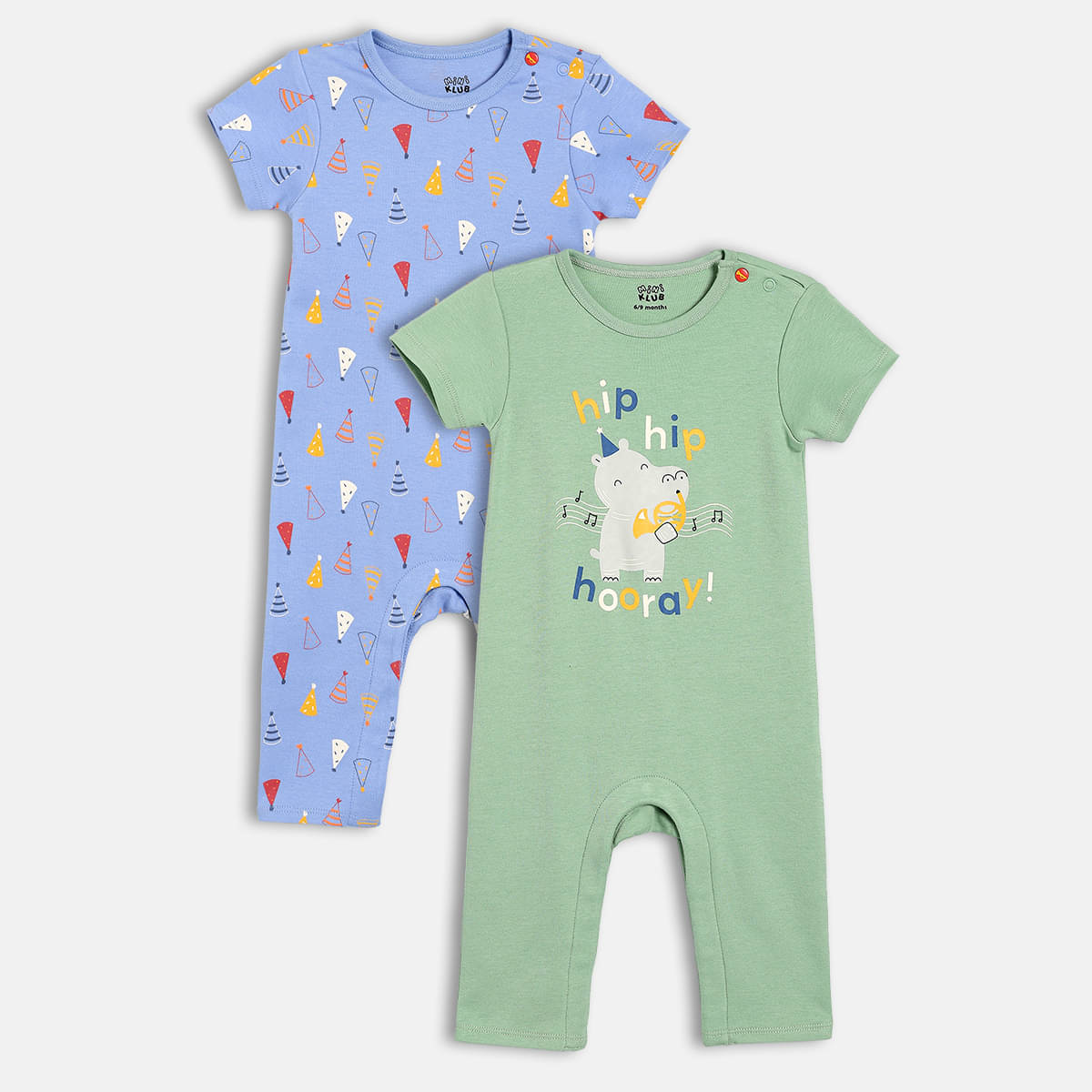     			MINI KLUB Pack of 2 Baby Boys Cotton Rompers ( Multicolor )