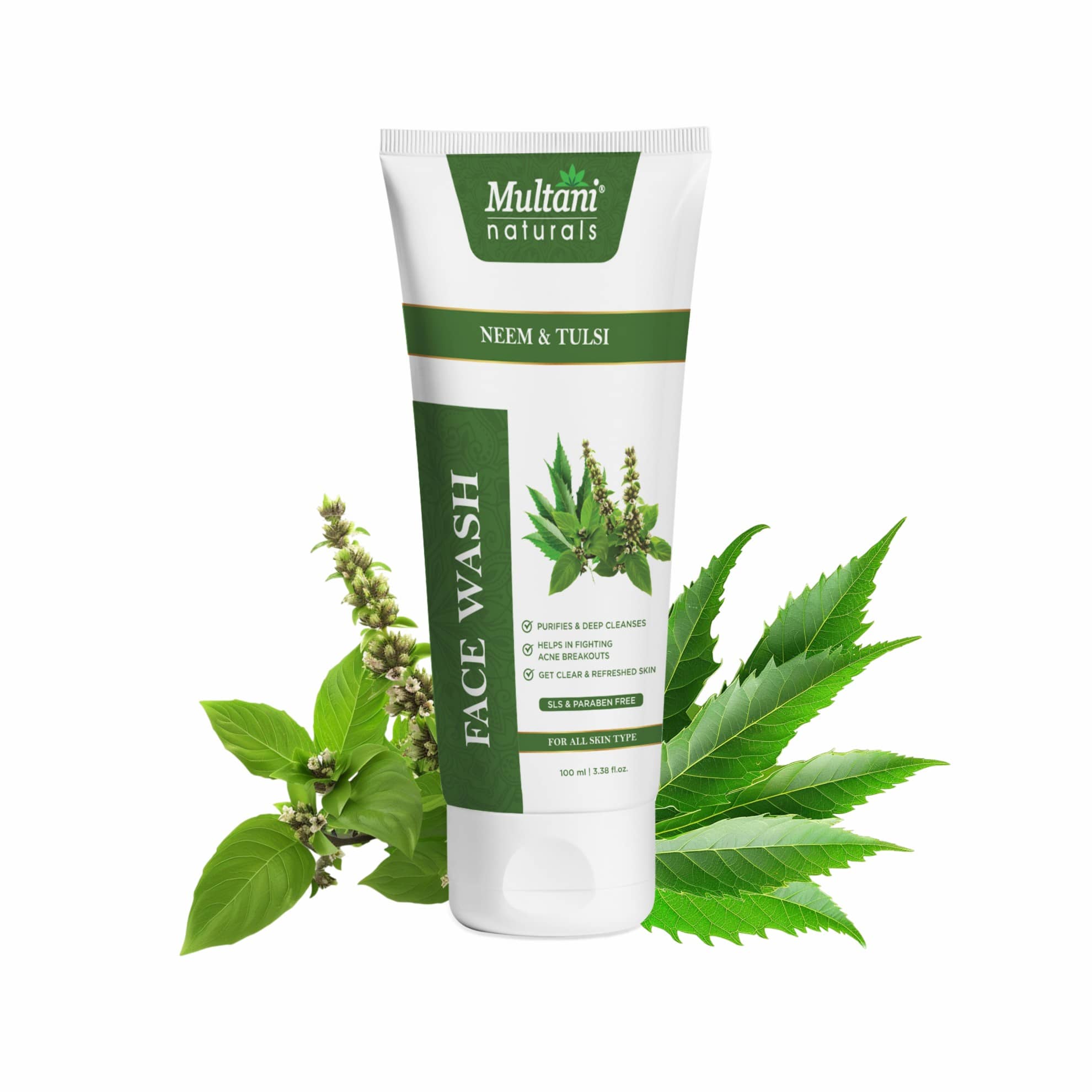 Multani Naturals Neem & Tulsi Face Wash Neem with Antibacterial & Anti-Inflammatory & Anti-Fungal Properties 100ml