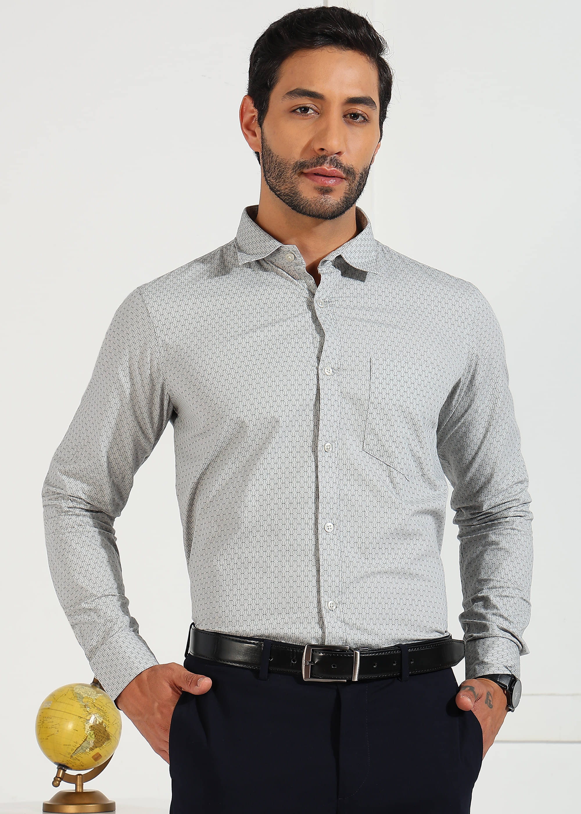     			REEPOLLY 100% Cotton Regular Fit Printed Full Sleeves Men's Casual Shirt - Grey ( Pack of 1 )