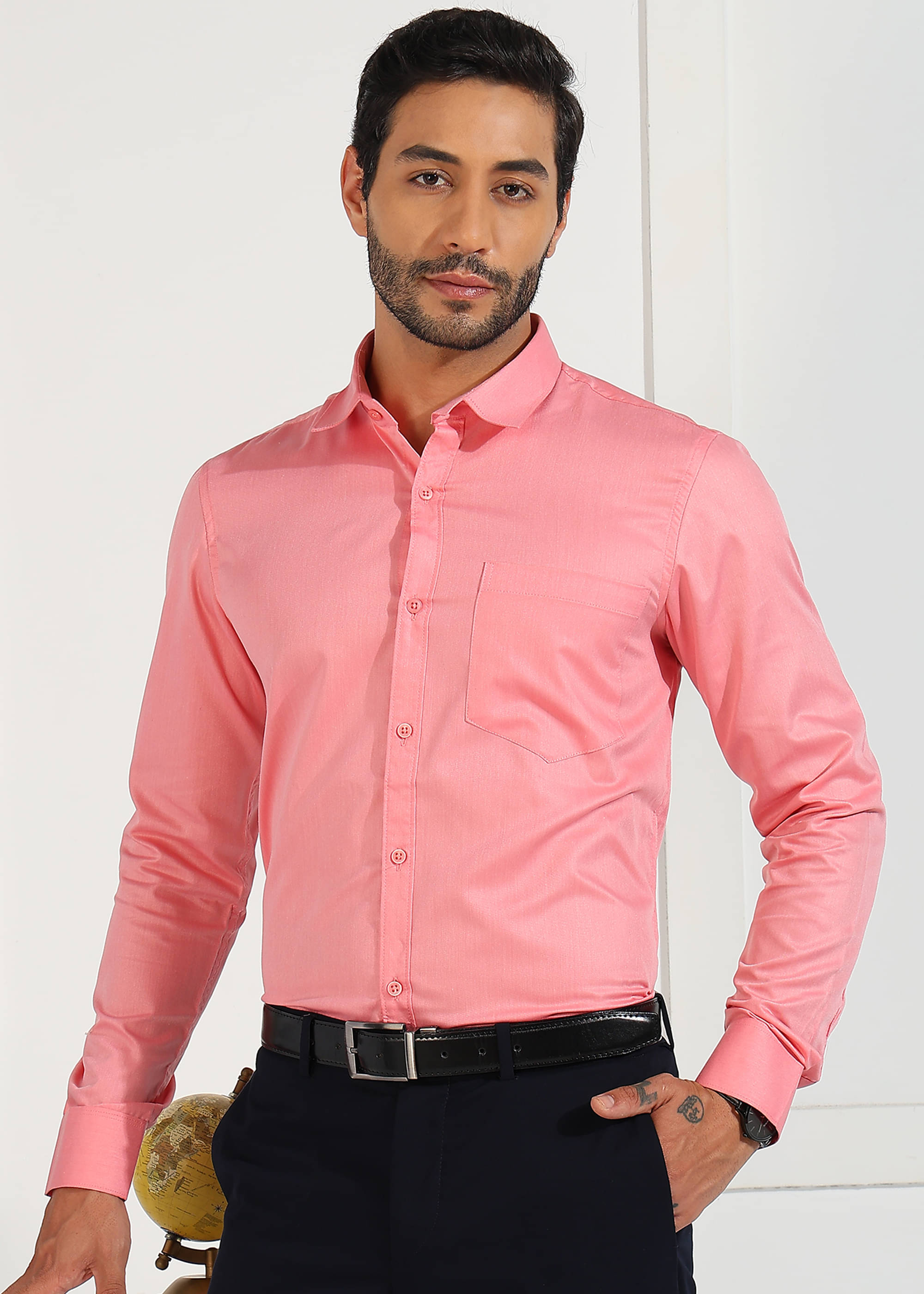     			REEPOLLY 100% Cotton Regular Fit Solids Full Sleeves Men's Casual Shirt - Pink ( Pack of 1 )