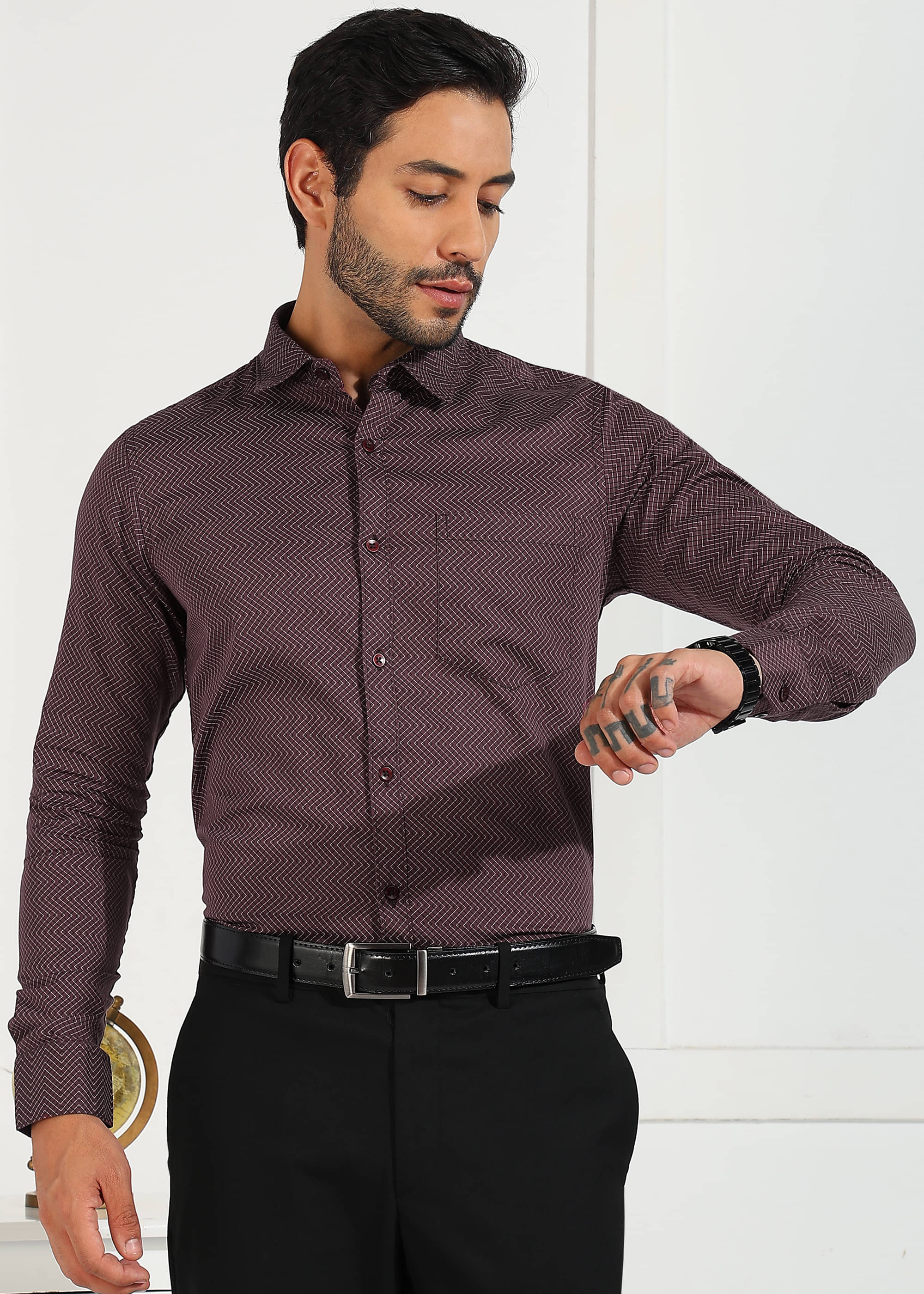     			REEPOLLY 100% Cotton Regular Fit Printed Full Sleeves Men's Casual Shirt - Maroon ( Pack of 1 )
