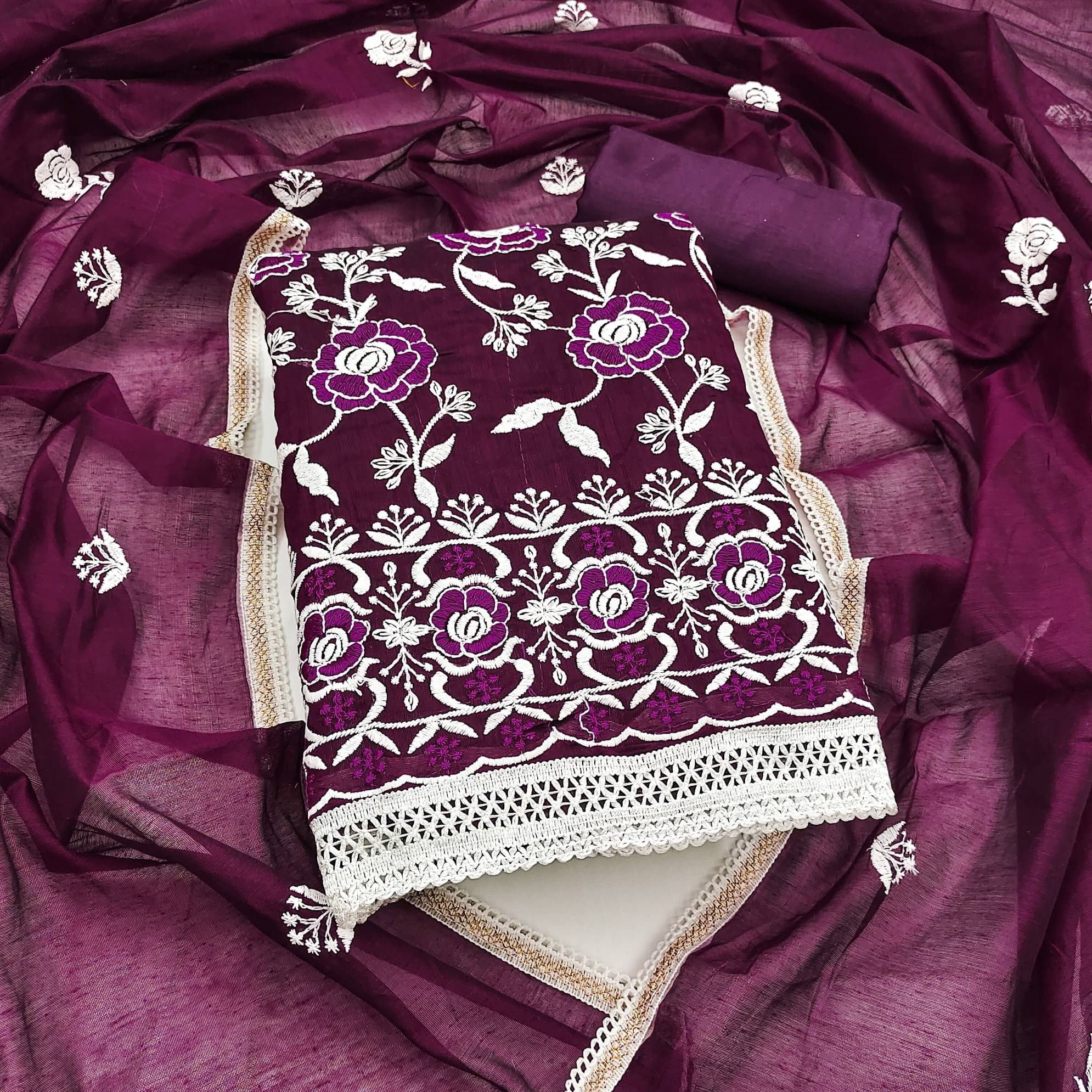 Rangtulika Ethnics Women Chanderi Unstitched Dress Material ( Wine )     			Rangtulika Ethnics Women Chanderi Unstitched Dress Material ( Wine )