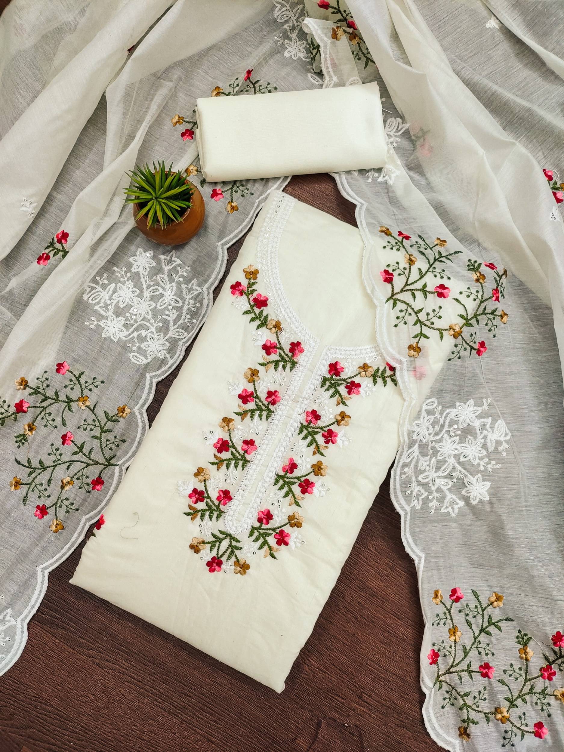    			Rangtulika Ethnics Women Chanderi Unstitched Dress Material ( White )
