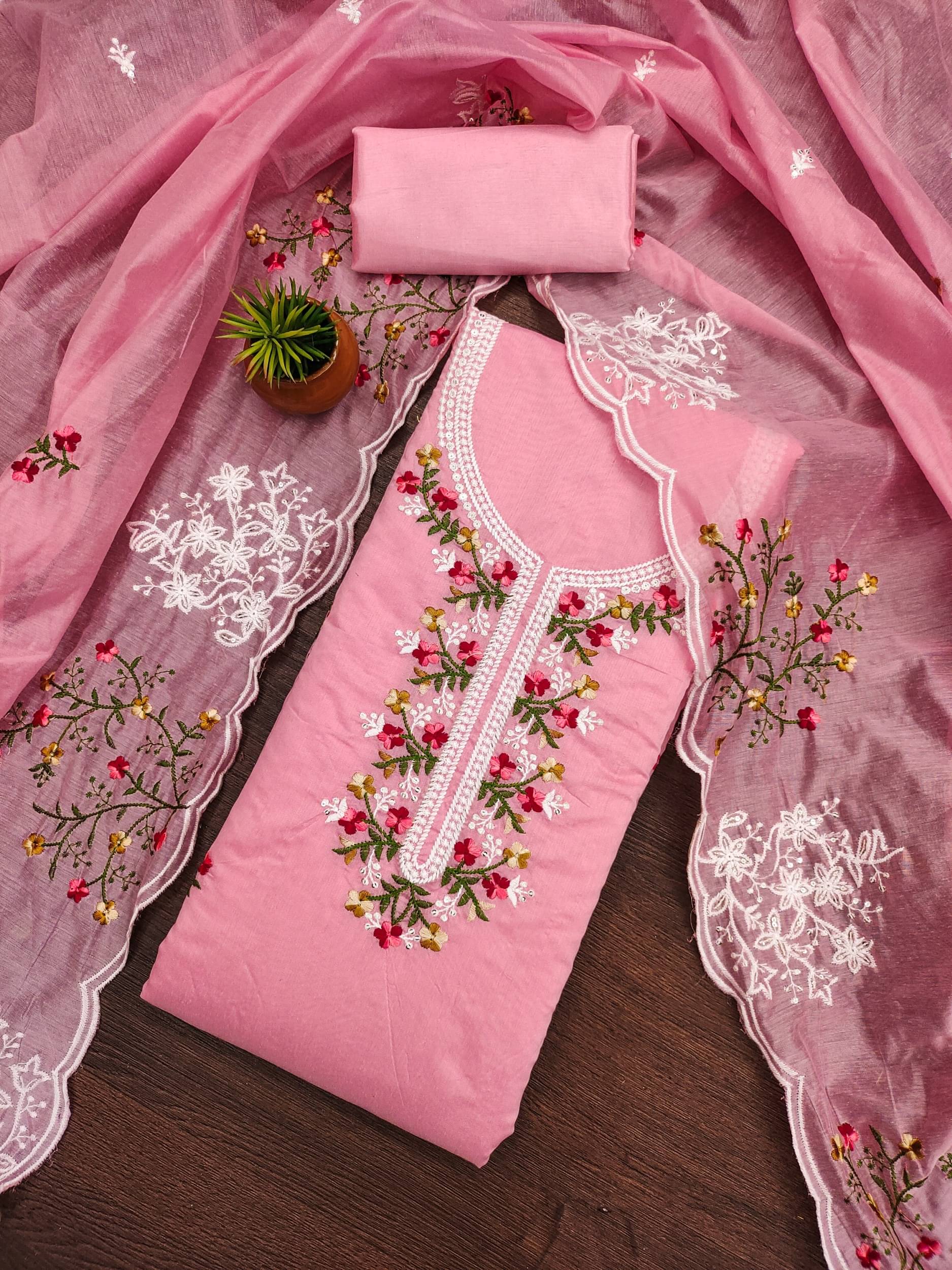 Rangtulika Ethnics Women Chanderi Unstitched Dress Material ( Pink )     			Rangtulika Ethnics Women Chanderi Unstitched Dress Material ( Pink )