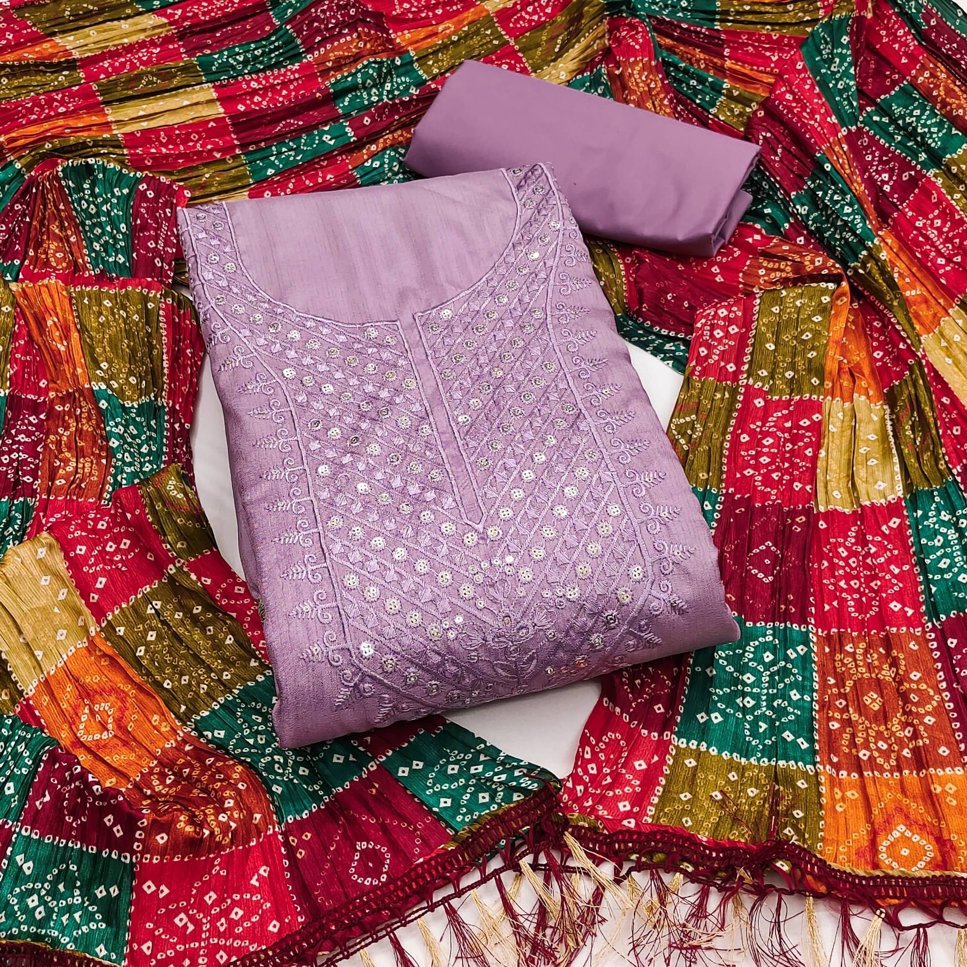 Rangtulika Ethnics Women Cotton Unstitched Dress Material ( Purple )     			Rangtulika Ethnics Women Cotton Unstitched Dress Material ( Purple )