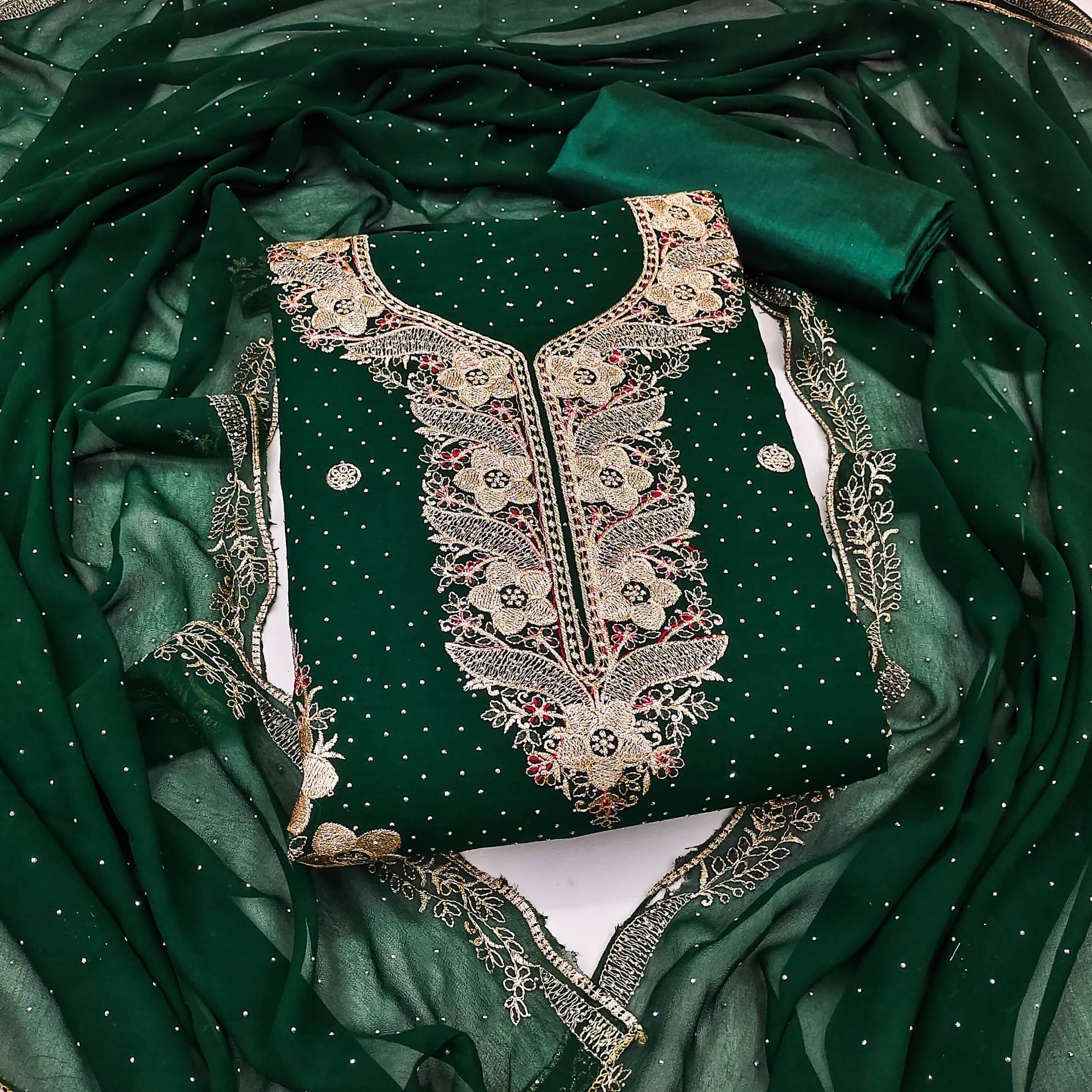 Rangtulika Ethnics Women Georgette Unstitched Dress Material ( Green )     			Rangtulika Ethnics Women Georgette Unstitched Dress Material ( Green )