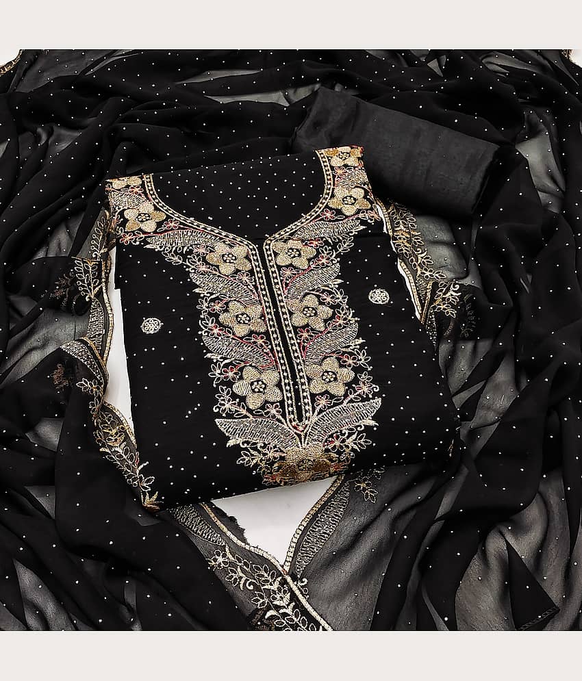 Rangtulika Ethnics Women Georgette Unstitched Dress Material ( Black ) - Unstitched Fabrics | Buy online on ZillyBuy