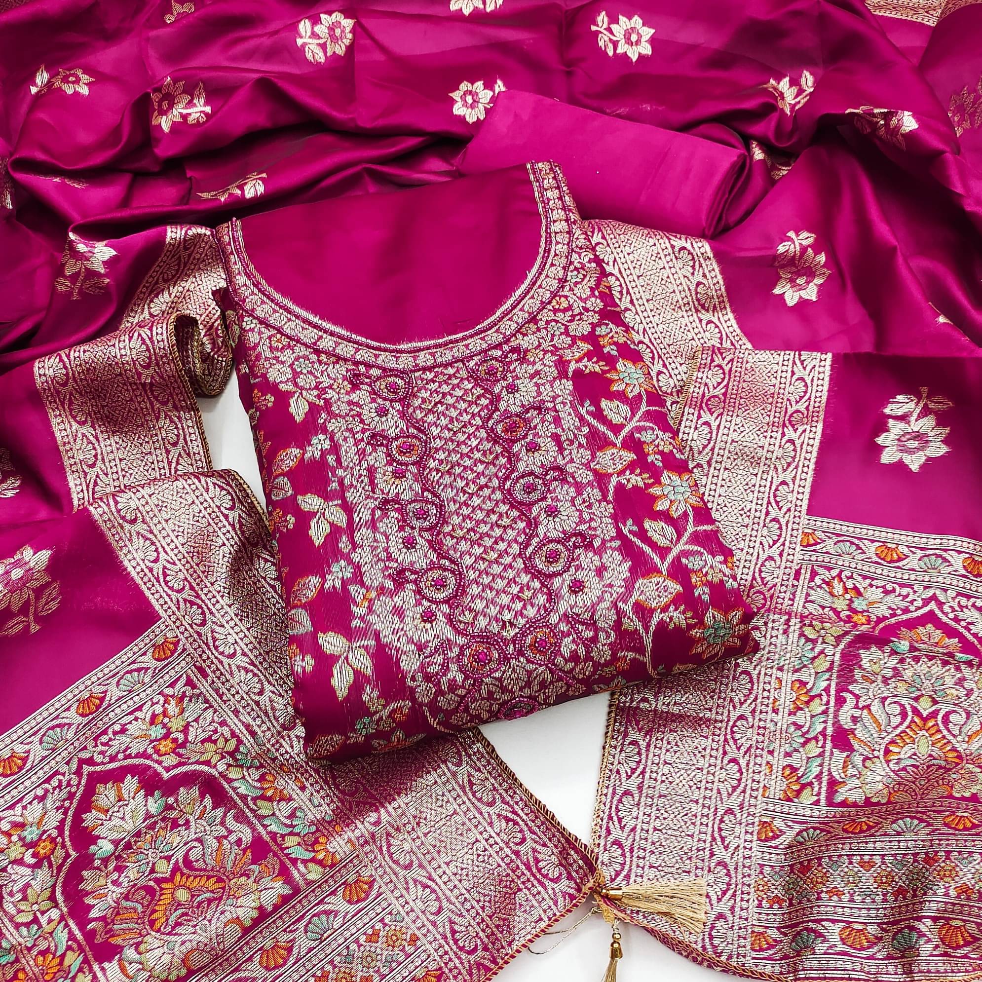     			Rangtulika Ethnics Women Jacquard Unstitched Dress Material ( Pink )