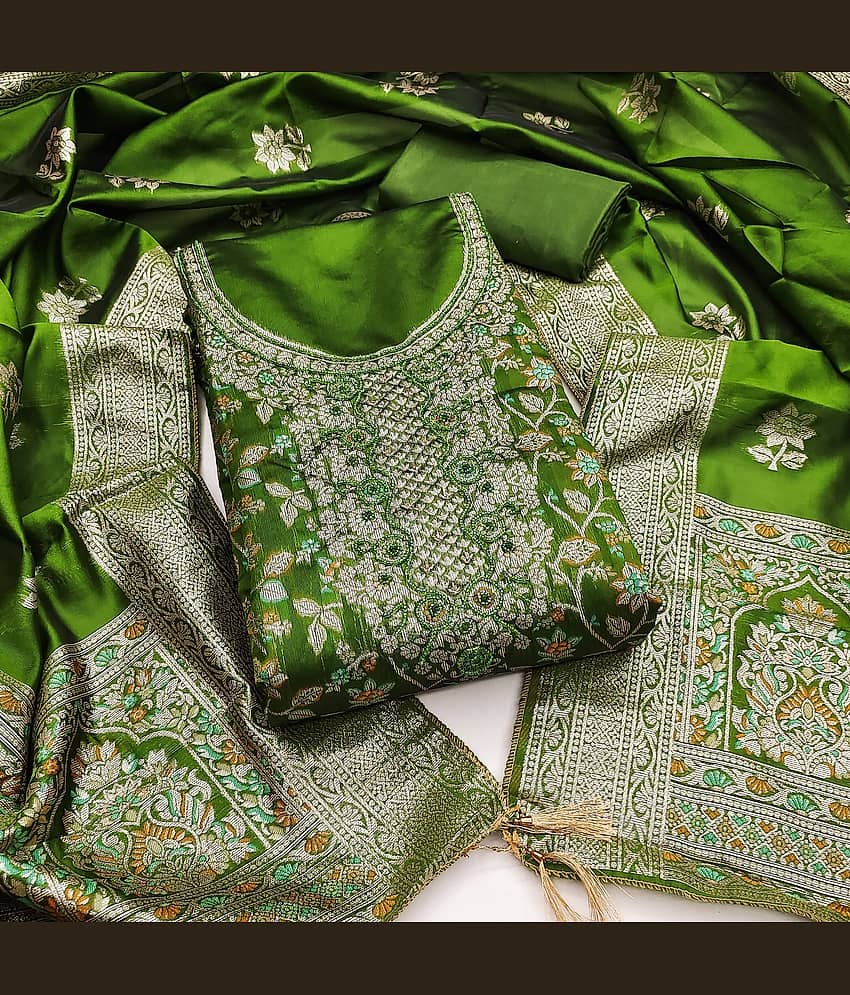 Rangtulika Ethnics Women Jacquard Unstitched Dress Material ( Green ) - Unstitched Fabrics | Buy online on ZillyBuy