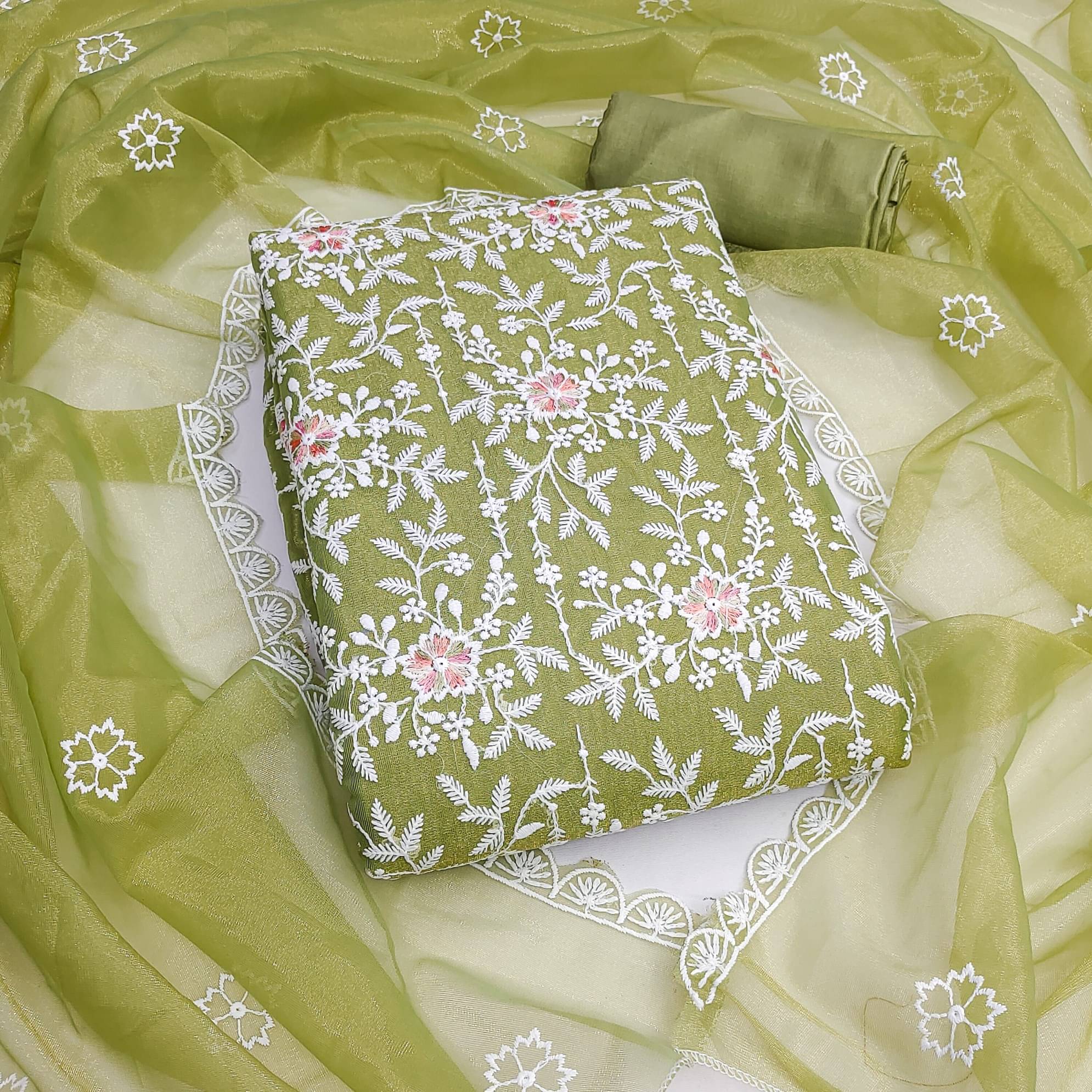 Rangtulika Ethnics Women Organza Unstitched Dress Material ( Light Green ) Rangtulika Ethnics Women Organza Unstitched Dress Material ( Light Green )