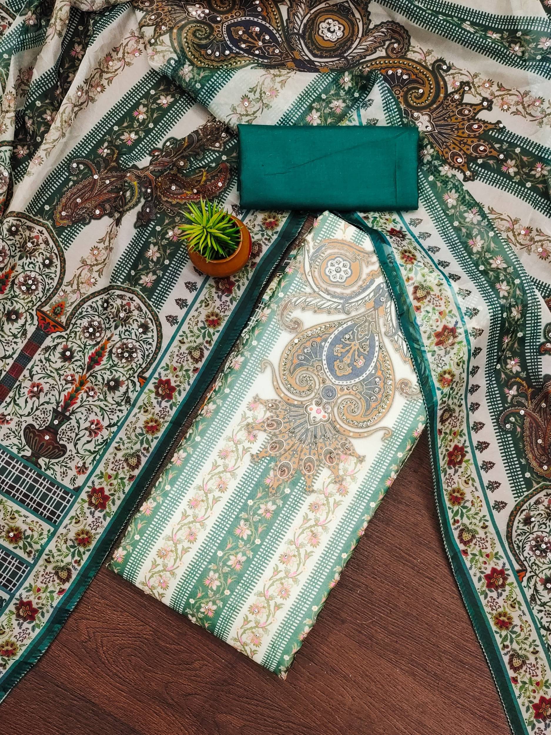 Rangtulika Ethnics Women Organza Unstitched Dress Material ( Sea Green ) Rangtulika Ethnics Women Organza Unstitched Dress Material ( Sea Green )