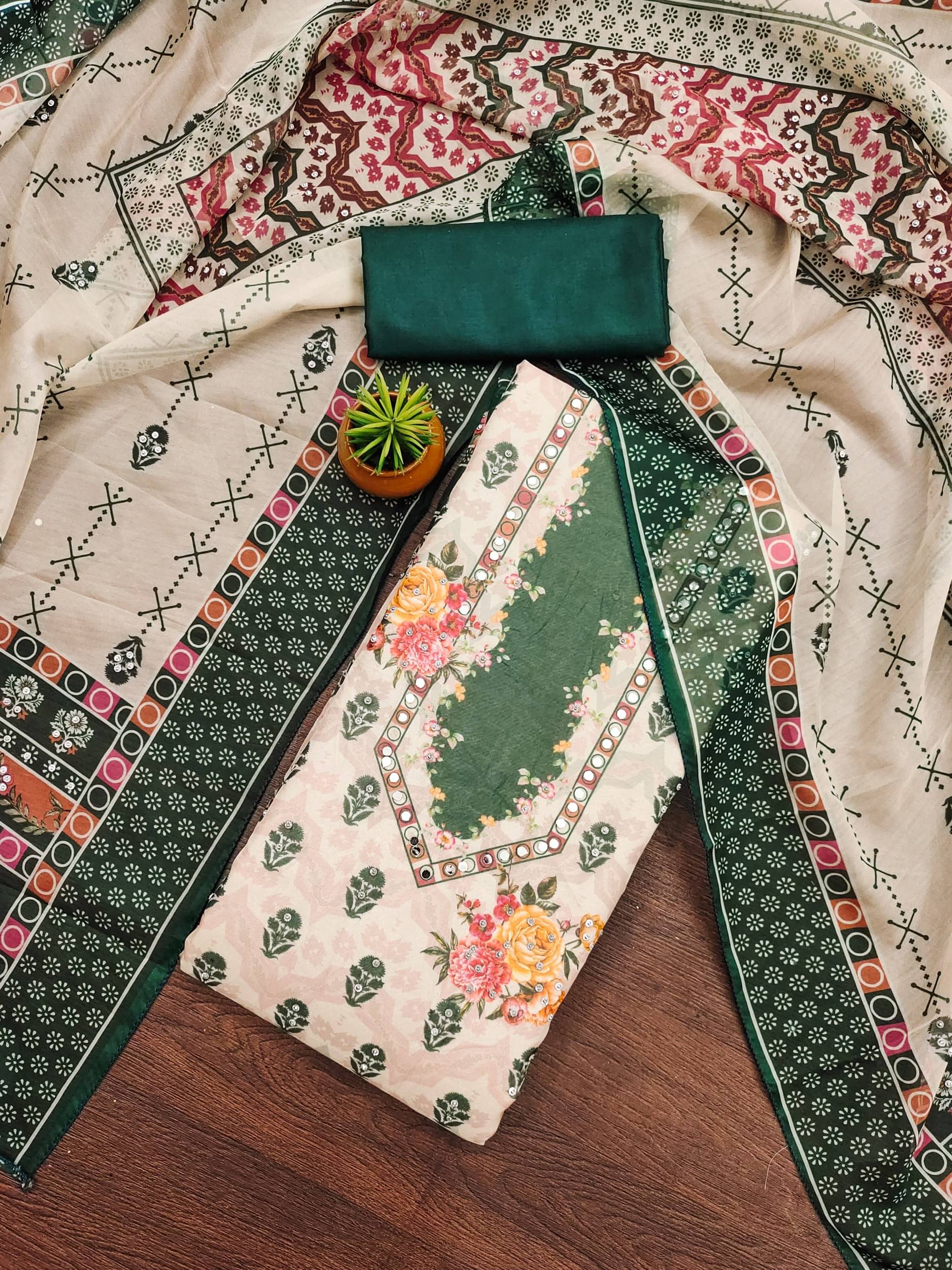 Rangtulika Ethnics Women Organza Unstitched Dress Material ( Green ) Rangtulika Ethnics Women Organza Unstitched Dress Material ( Green )