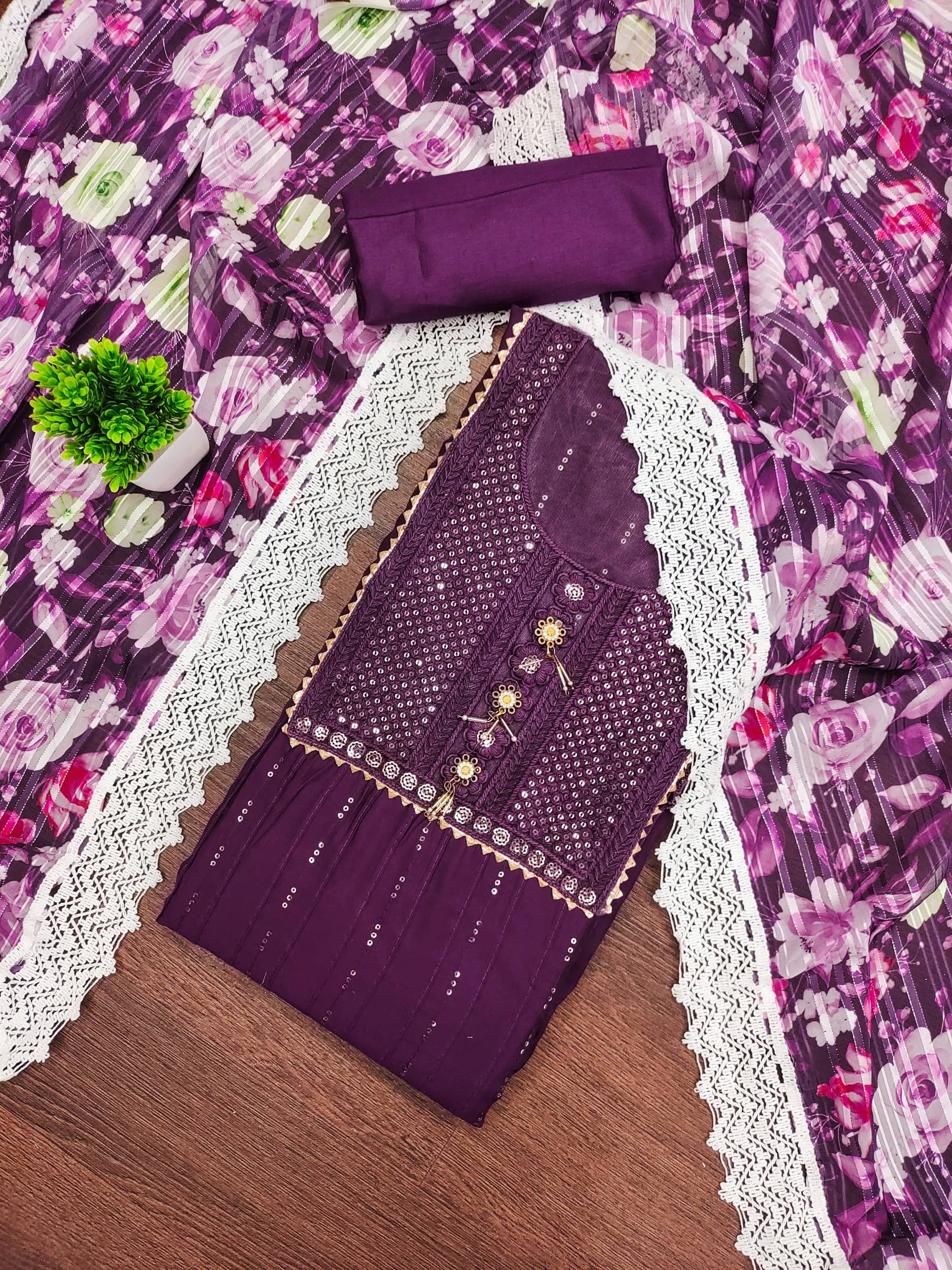 Rangtulika Ethnics Women Silk Unstitched Dress Material ( Purple ) Rangtulika Ethnics Women Silk Unstitched Dress Material ( Purple )