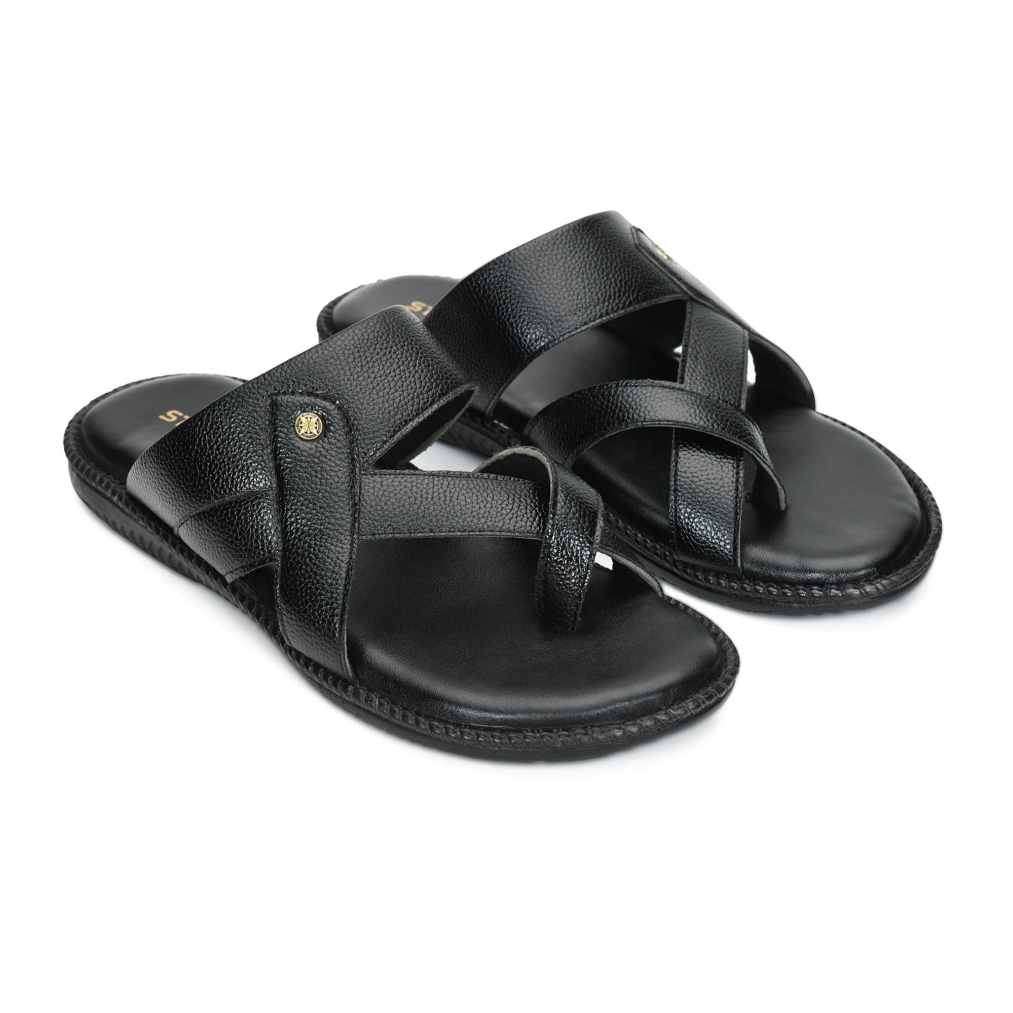     			STEPSOFT Black Men's Leather Slipper