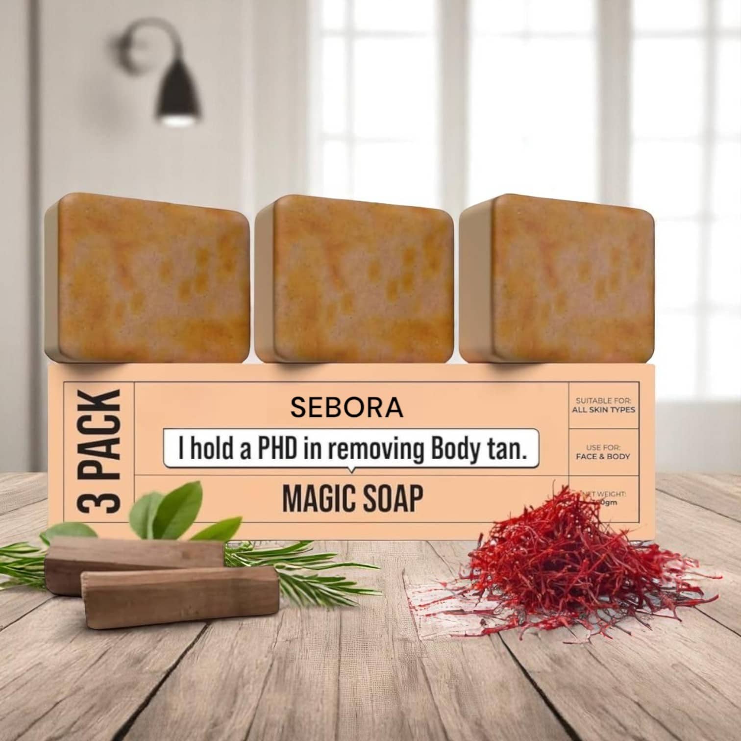 Sebora Skin Whitening Saffron & Sandalwood Magic Ghar Soap Soap for All Skin Type ( Pack of 3 )