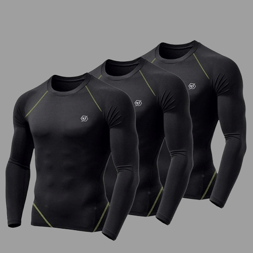     			Urboholic Black Nylon Slim Fit Men's Compression T-Shirt ( Pack of 3 )