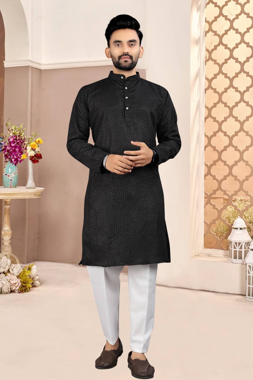     			Vasu Creation Black Cotton Regular Fit Men's Kurta Pyjama Set ( Pack of 1 )