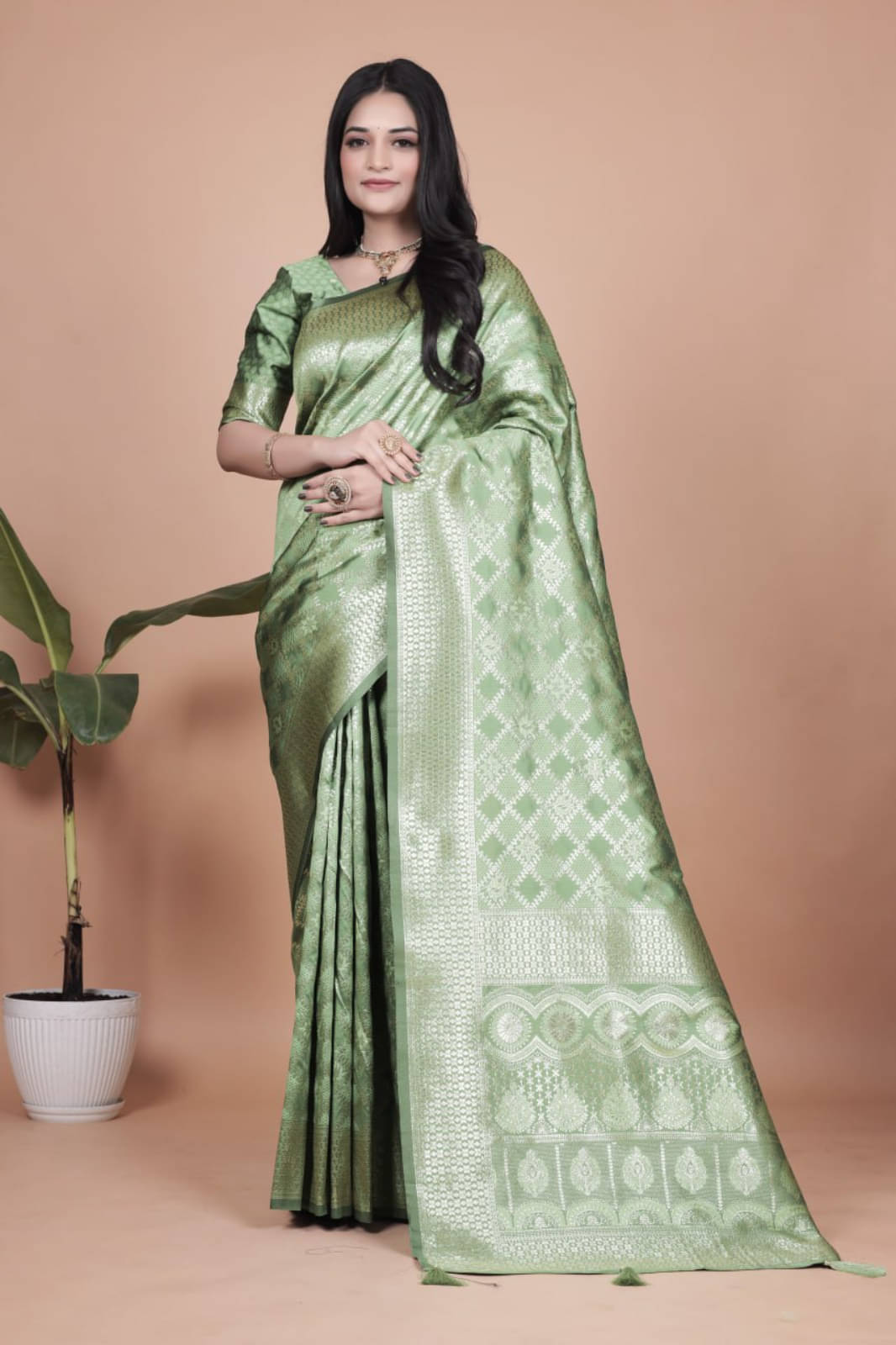 kastbhanjan Chiffon Embellished Banarasi saree With Unstitched Blouse Piece ( Light Green ) kastbhanjan Chiffon Embellished Banarasi saree With Unstitched Blouse Piece ( Light Green )