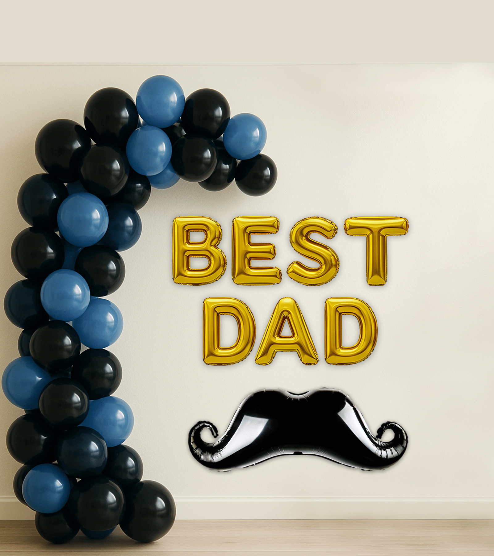     			1iAM Happy Father's Day Decoration Combo Pack of 40 | 7pcs "BEST DAD" & 1pc Moustache Foil Balloons, 30pcs Metallic Balloons, 1pc Arch & Glue Dots | Fathers Birthday Decoration Items | Party Packs