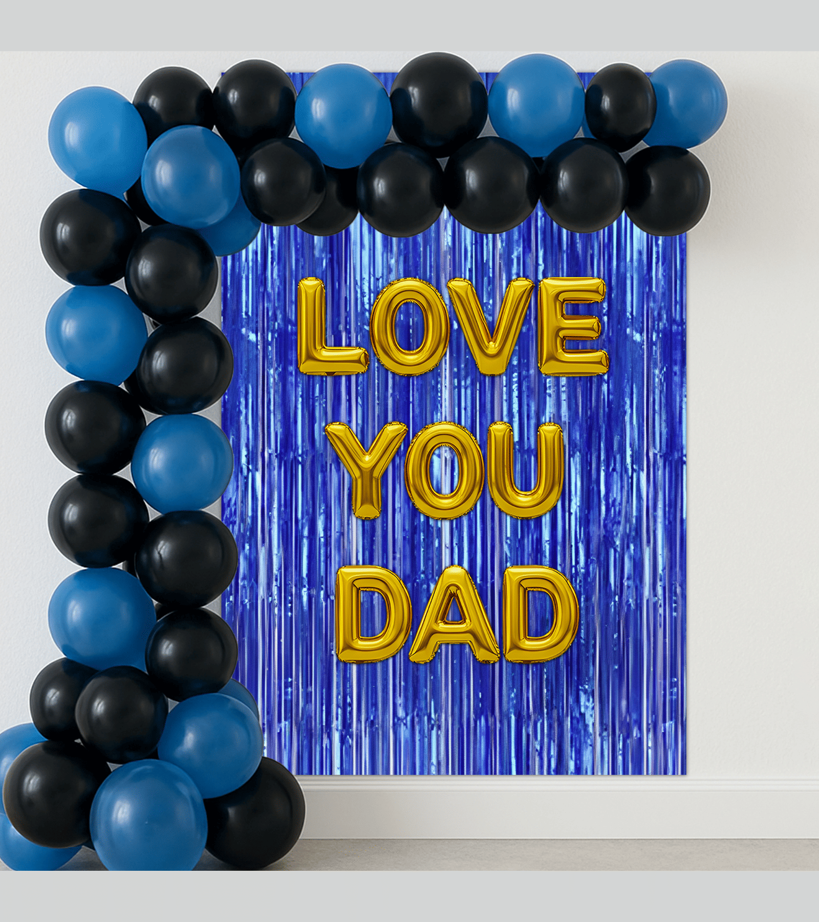     			1iAM Happy Fathers Day Decoration Pack of 53 | Golden "LOVE YOU DAD" Foil Balloons, Foil Curtain, 40pcs Balloons, Arch & Glue Dot | Perfect Father's Day / Dad Surprise Birthday Wish Party Decor Items