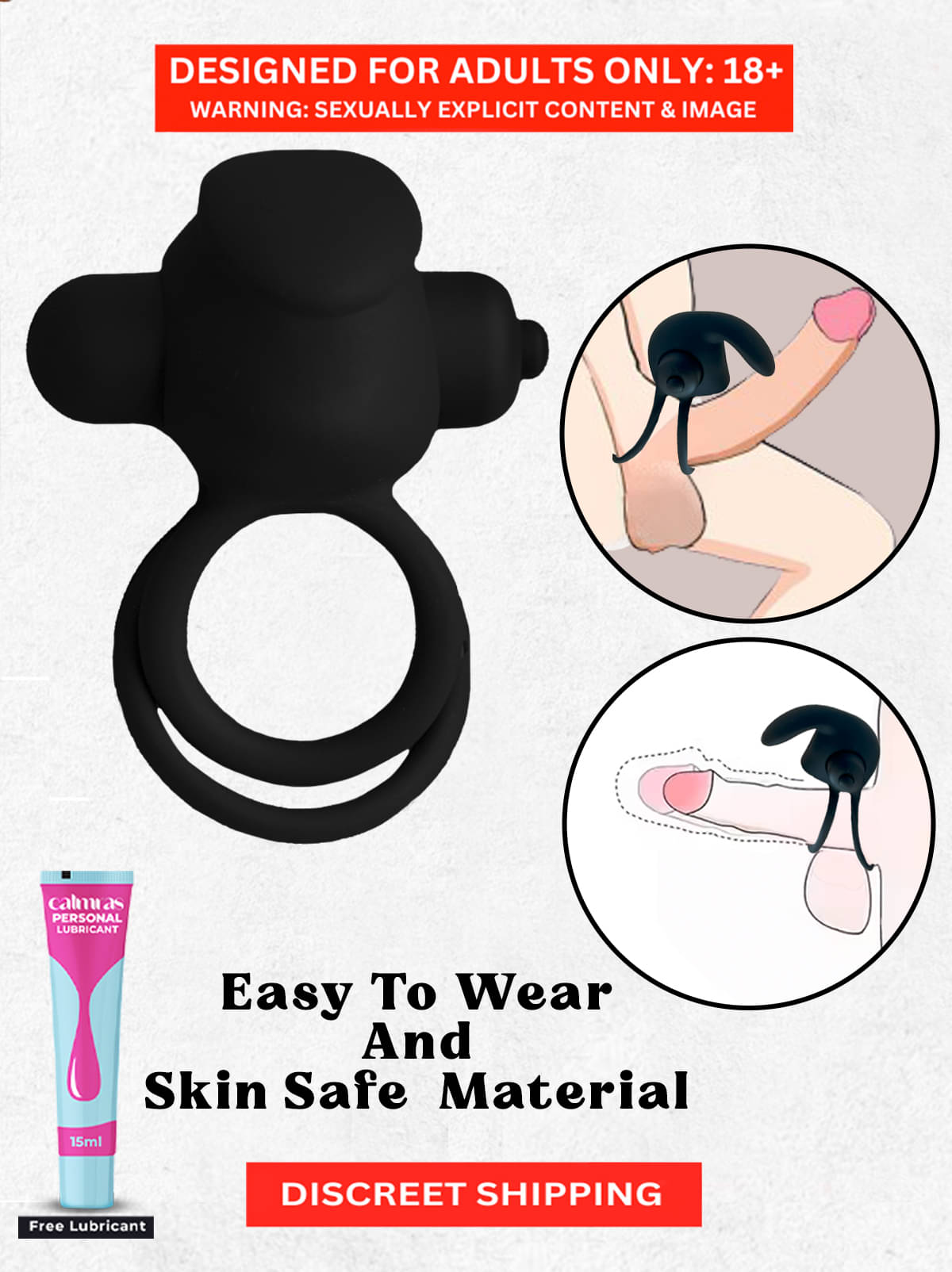     			2 in 1 Clit Stimulator Vibrating Cock Ring For Couples | Easy to use Stretchable Time Delay Vibrating Penis Ring  For Men with Free Lubes by Naughty Nights