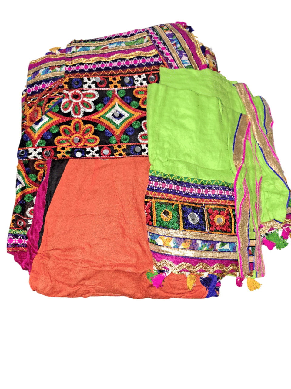     			ADHYA Black,Orange,Green Cotton Straight Stitched Lehenga Single