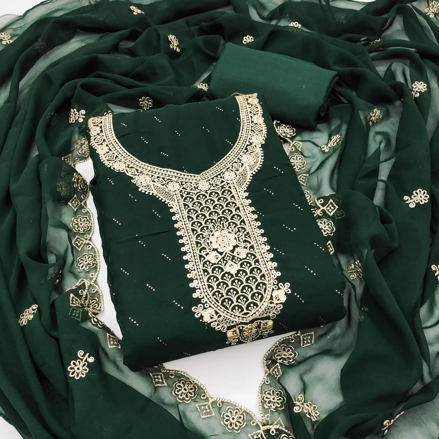 ALSHOP Women Georgette Unstitched Dress Material ( Green ) ALSHOP Women Georgette Unstitched Dress Material ( Green )