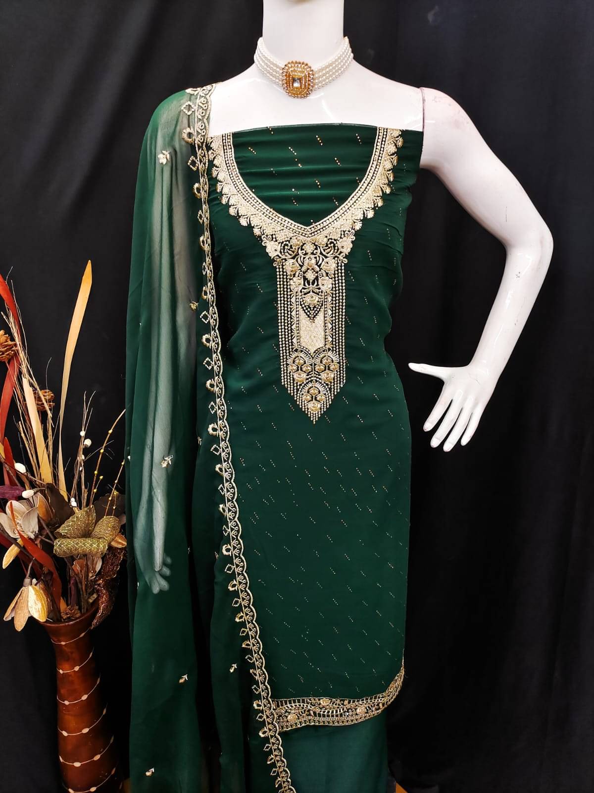 ALSHOP Women Georgette Unstitched Dress Material ( Green ) ALSHOP Women Georgette Unstitched Dress Material ( Green )