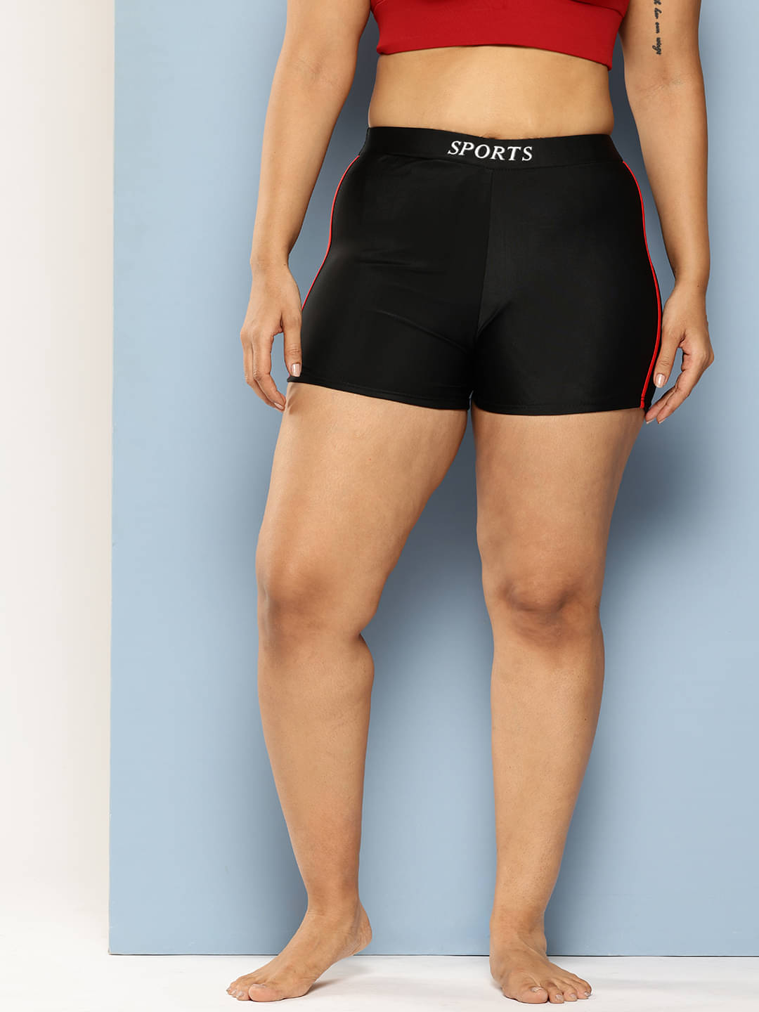     			Aarika Red Nylon Solid Shorts - Single