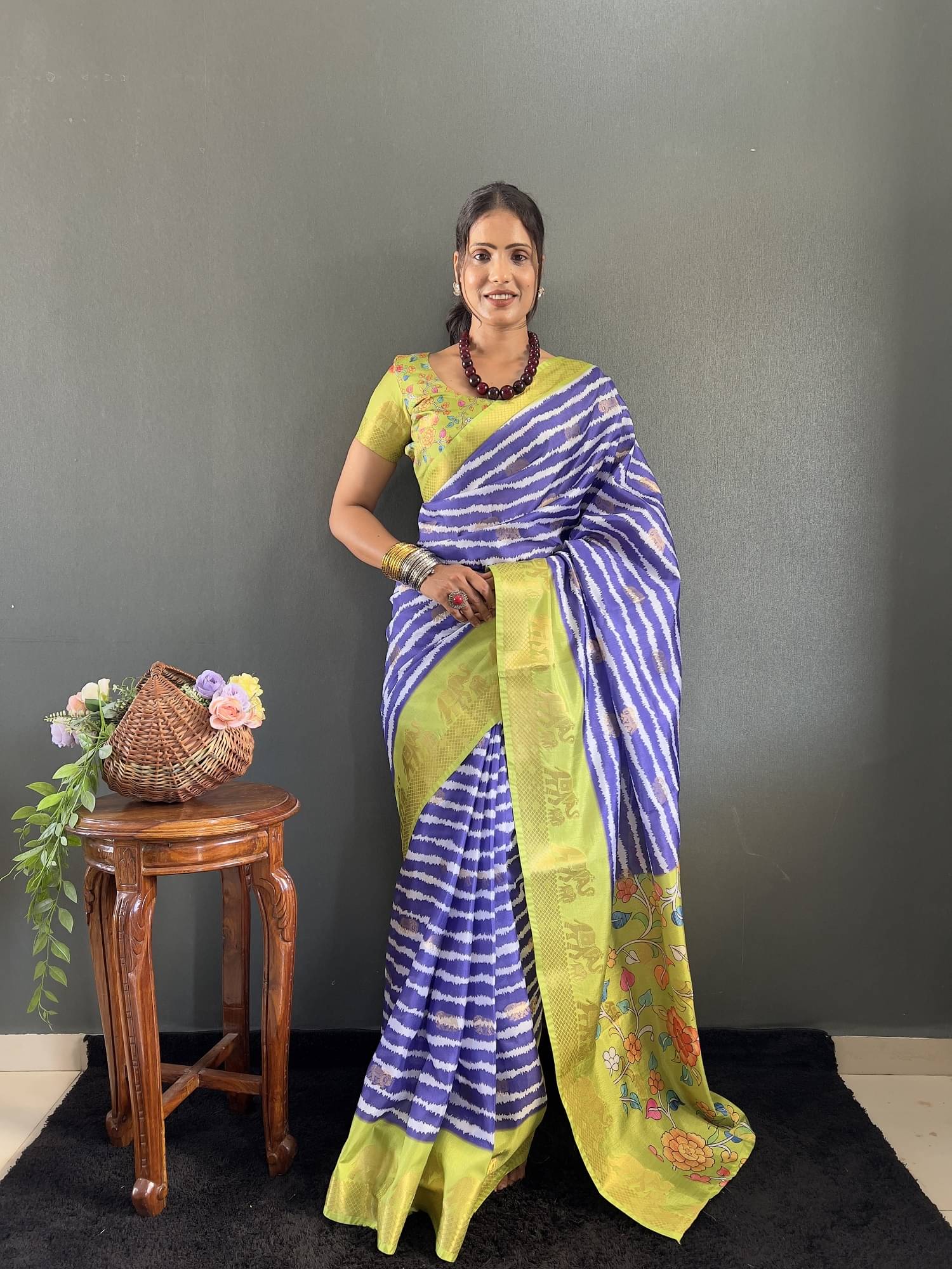 Apnisha Silk Printed Banarasi saree With Unstitched Blouse Piece ( Blue ) Apnisha Silk Printed Banarasi saree With Unstitched Blouse Piece ( Blue )