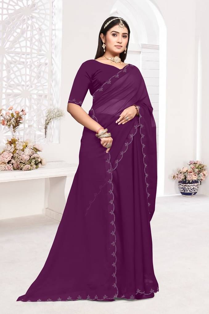 BATHANI CREATION Georgette Embellished Bhagalpuri Saree With Unstitched Blouse Piece ( Wine ) BATHANI CREATION Georgette Embellished Bhagalpuri Saree With Unstitched Blouse Piece ( Wine )