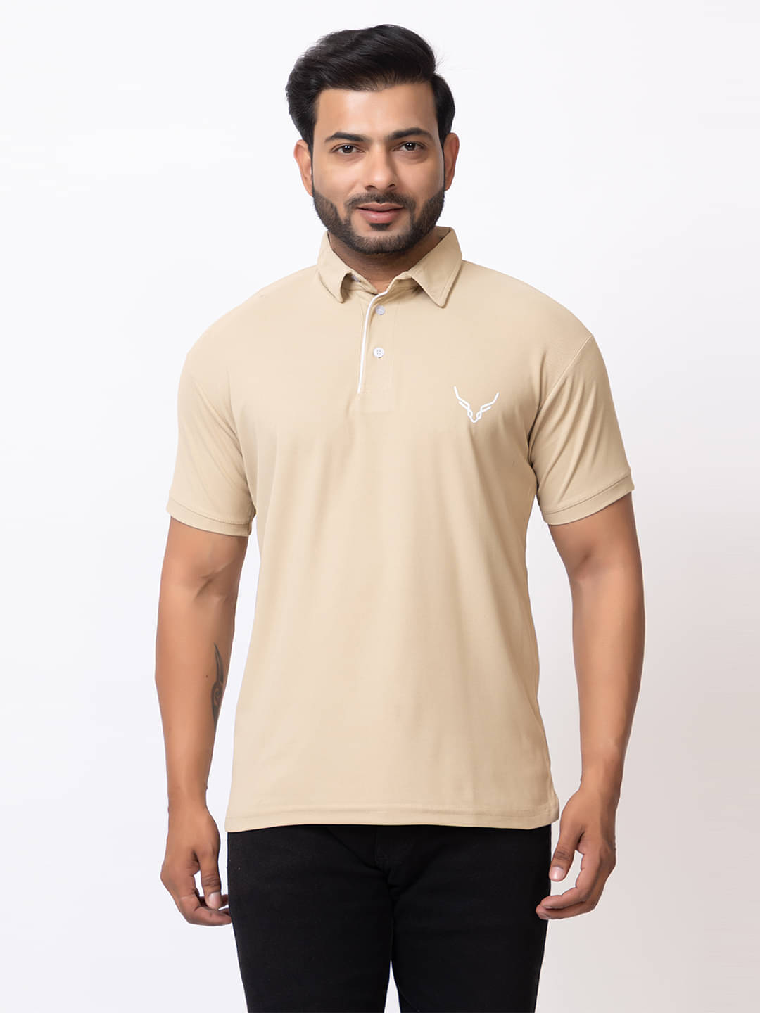     			BUFFARO Men Cotton Blend Regular Fit Solid Polo T Shirt ( Beige )