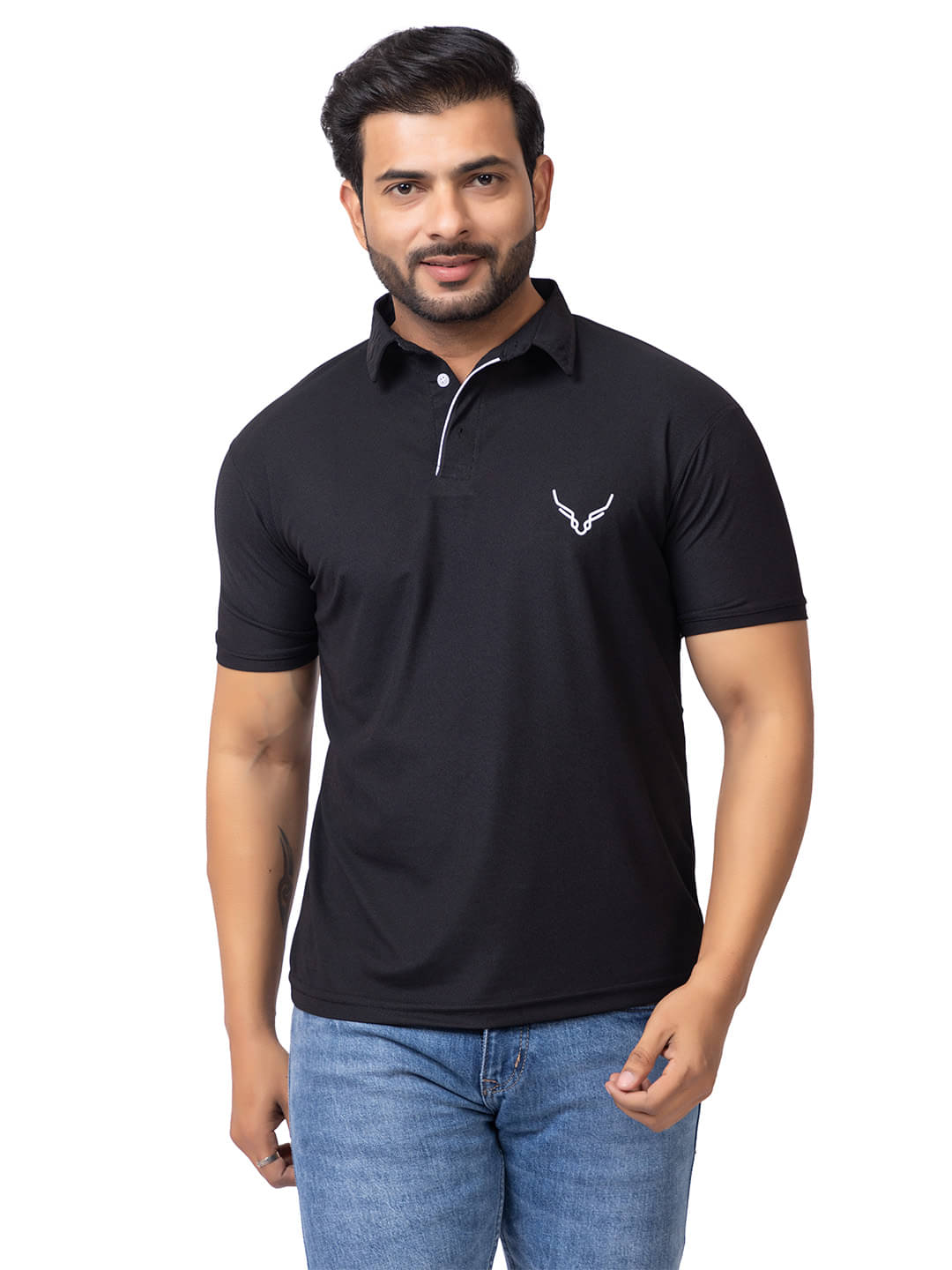     			BUFFARO Men Cotton Blend Regular Fit Solid Polo T Shirt ( Black )