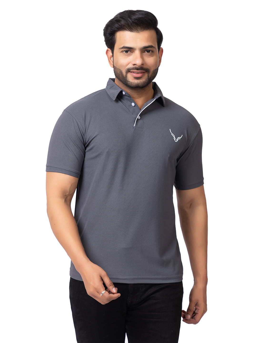 BUFFARO Men Cotton Blend Regular Fit Solid Polo T Shirt ( Dark Grey ) BUFFARO Men Cotton Blend Regular Fit Solid Polo T Shirt ( Dark Grey )