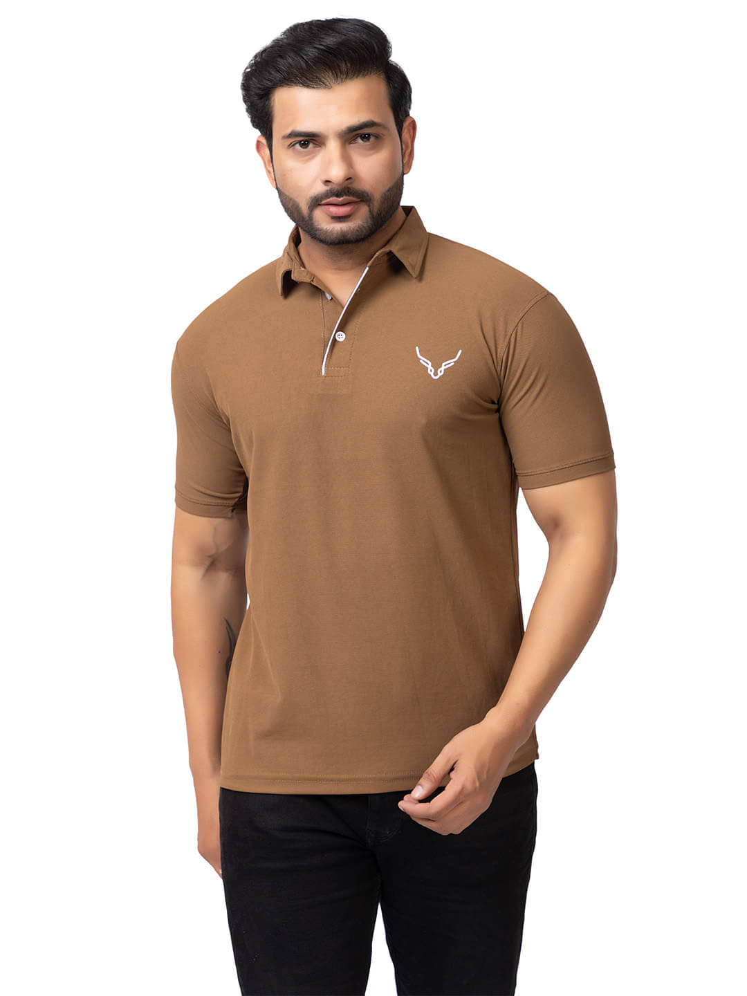     			BUFFARO Men Cotton Blend Regular Fit Solid Polo T Shirt ( Brown )