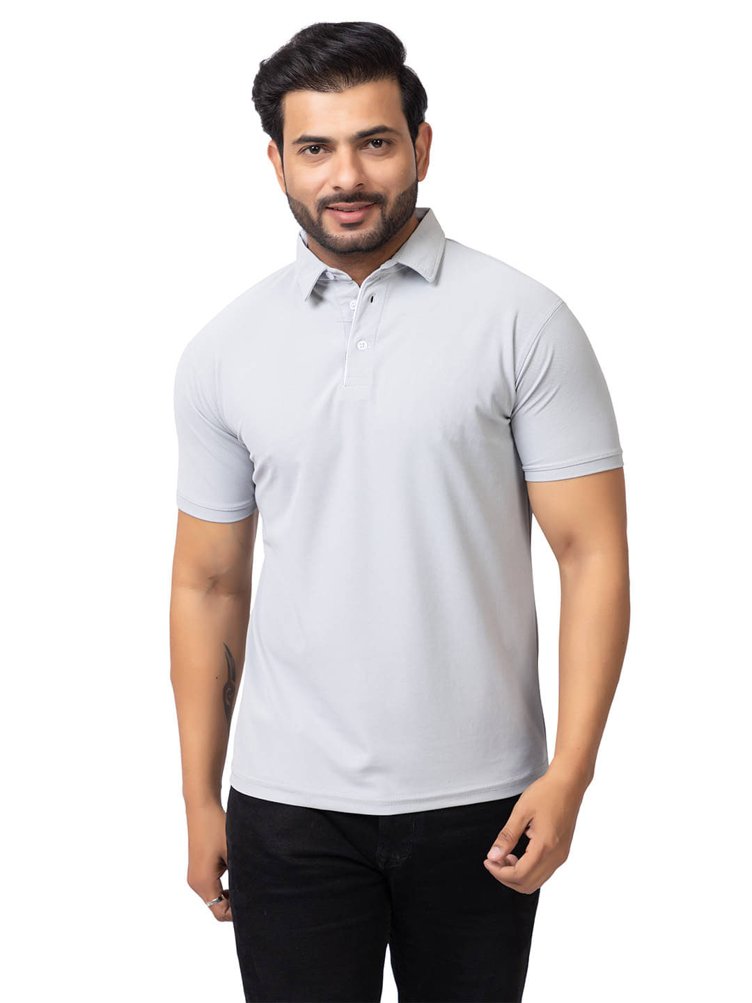     			BUFFARO Men Cotton Blend Regular Fit Solid Polo T Shirt ( Light Grey )