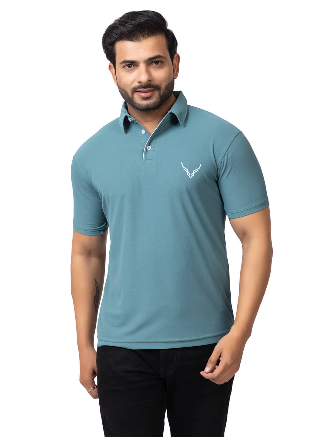     			BUFFARO Men Cotton Blend Regular Fit Solid Polo T Shirt ( Teal Blue )