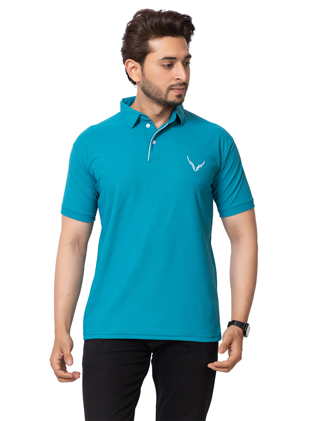     			BUFFARO Men Cotton Blend Regular Fit Solid Polo T Shirt ( Blue )