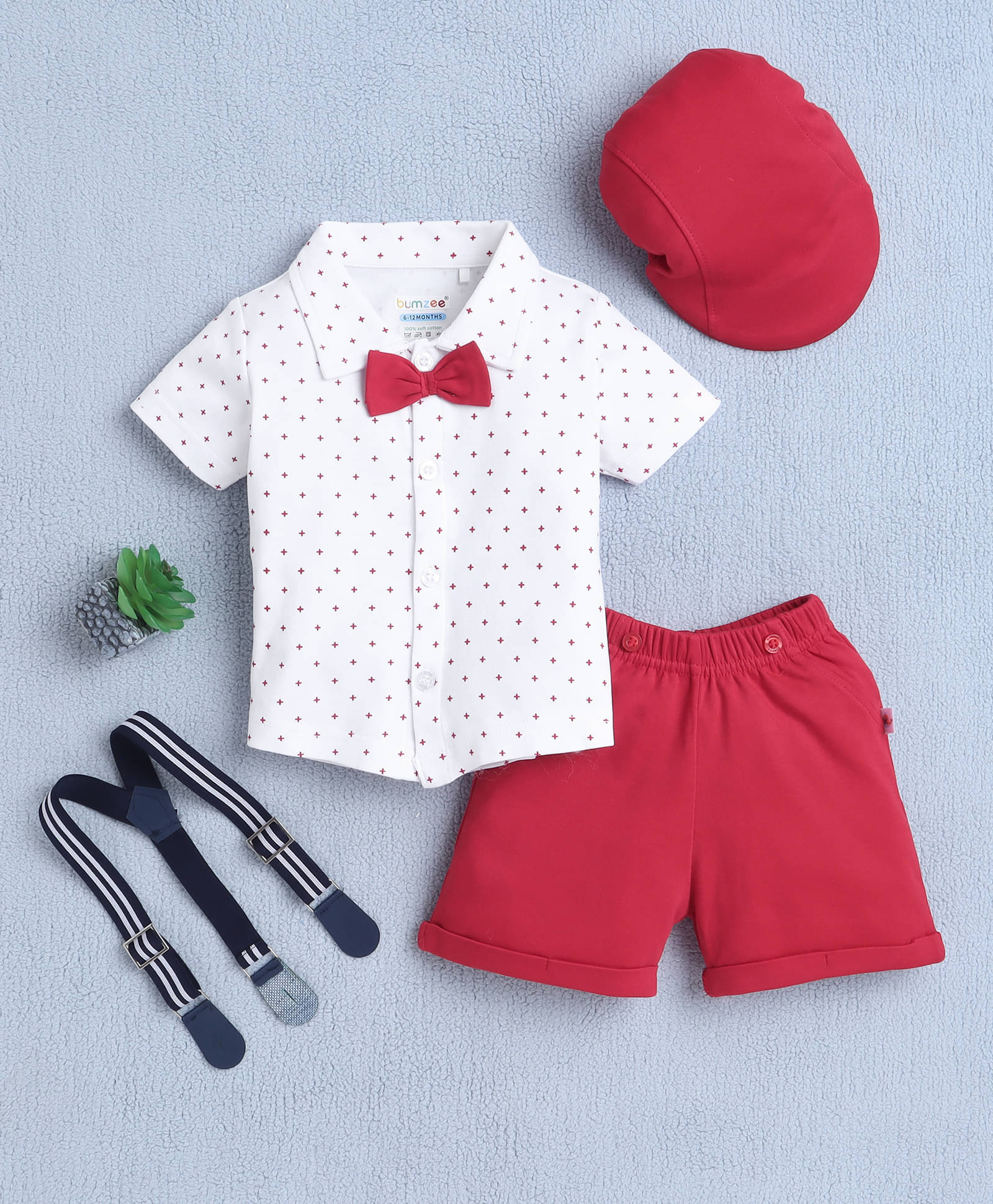     			BUMZEE Pack of 1 Baby Boys Cotton Shirt & Shorts Set ( Off White )