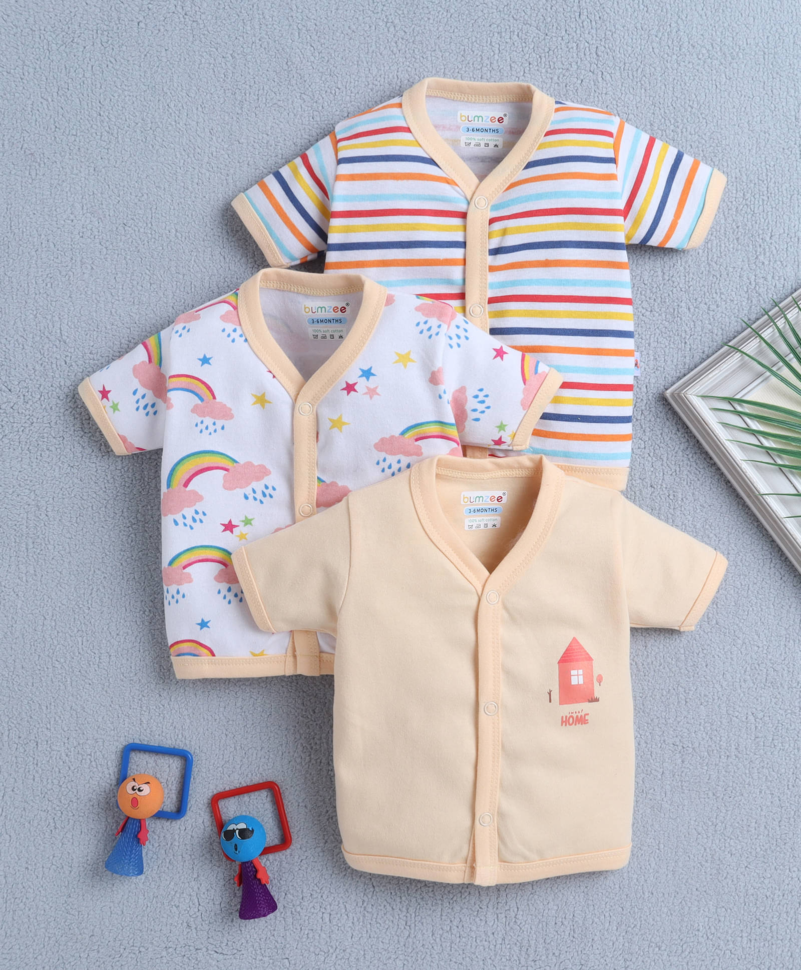     			BUMZEE Pack of 3 Baby Girls 100% Cotton T-Shirt ( Peach )