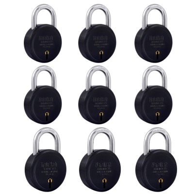     			Malaikah Black Round 65 mm Padlock , Hardened Shackle , Double Locking 8 Lever , Comes with 3 Keys Pack of 9
