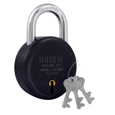 Malaikah Black Round 65 mm Padlock , Hardened Shackle , Double Locking 8 Lever , Comes with 3 Keys Pack of 1