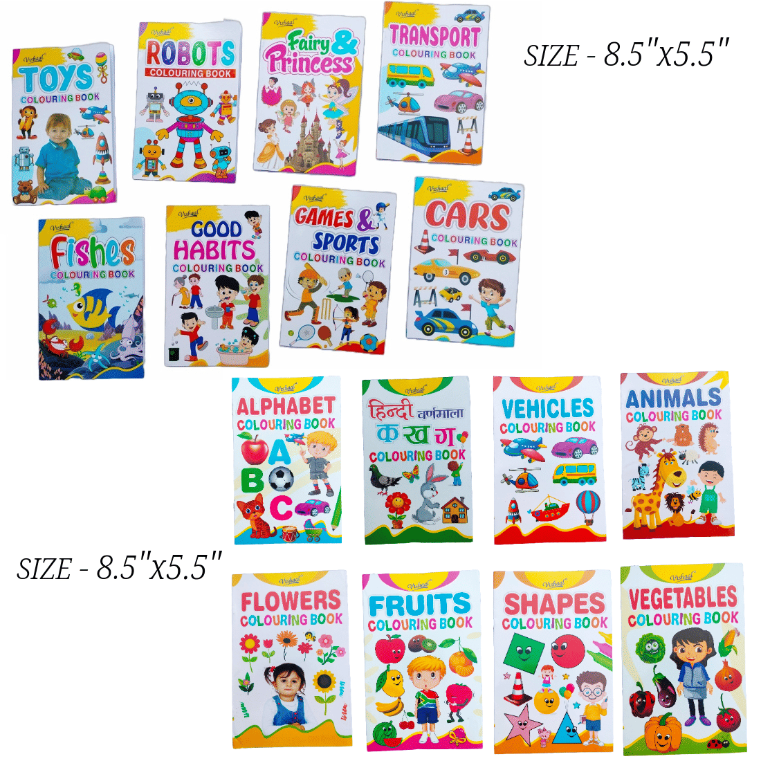 Colouring Book Set of 16 Books for Kids (8.5” x 5.5”) | Toys, Fruits, Robots, Princess, Alphabets, Vehicles & More | Fun Learning Combo Colouring Book Set of 16 Books for Kids (8.5” x 5.5”) | Toys, Fruits, Robots, Princess, Alphabets, Vehicles & More | Fun Learning Combo