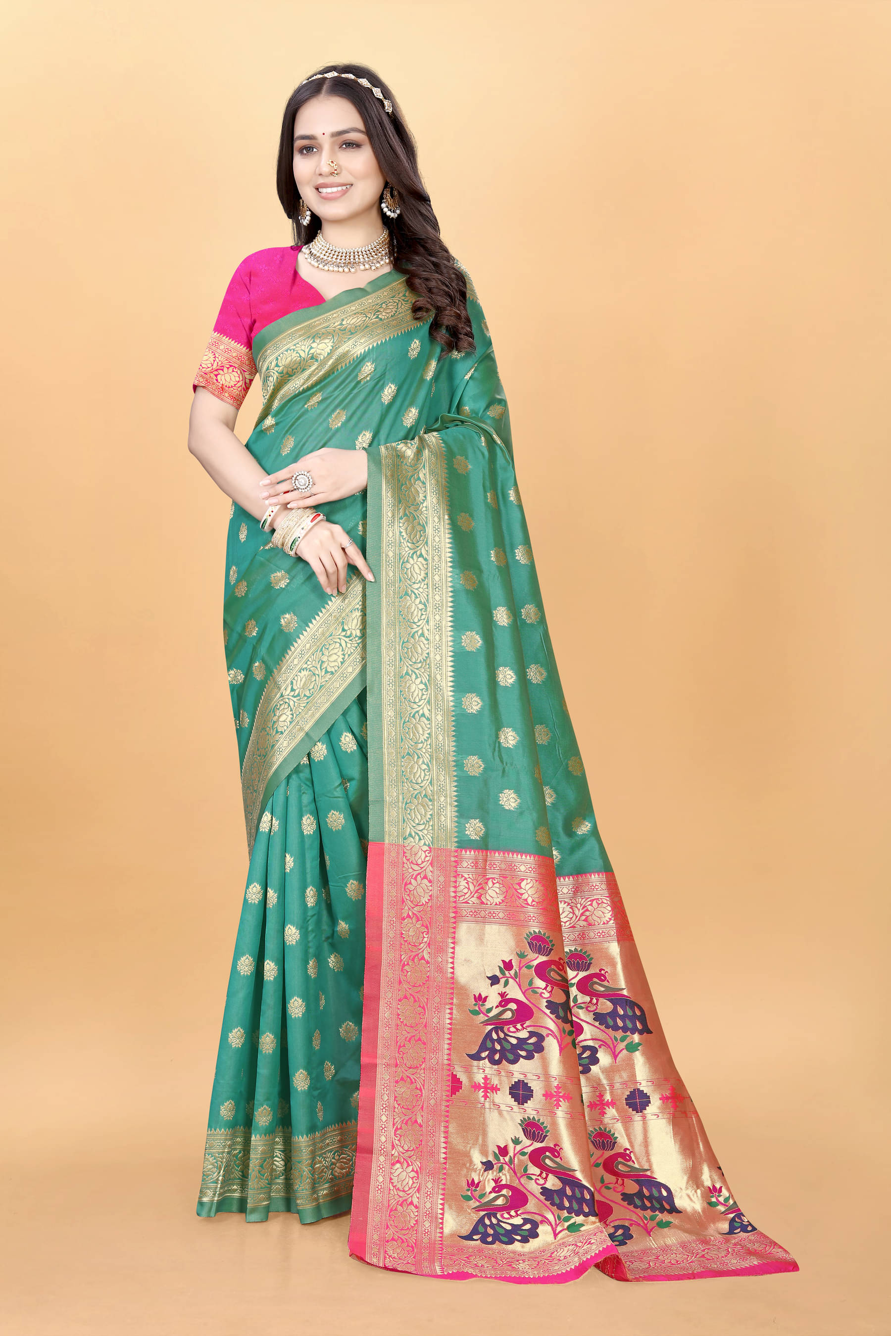 DHAYNA AND REEWA FASHION Jacquard Woven Banarasi saree With Unstitched Blouse Piece ( Light Green ) DHAYNA AND REEWA FASHION Jacquard Woven Banarasi saree With Unstitched Blouse Piece ( Light Green )